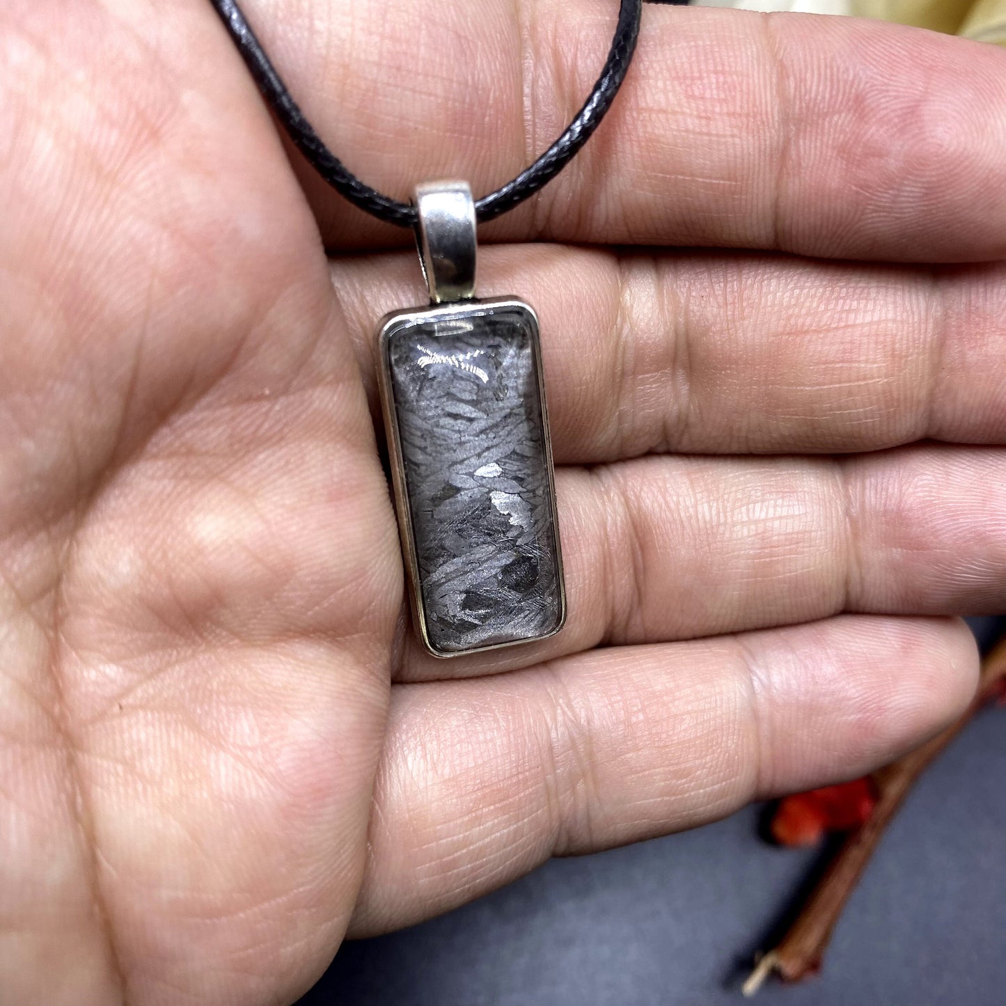 Iron meteorite Natural meteorite carving pendant! Rectangle Meteorite Pendant Necklace
