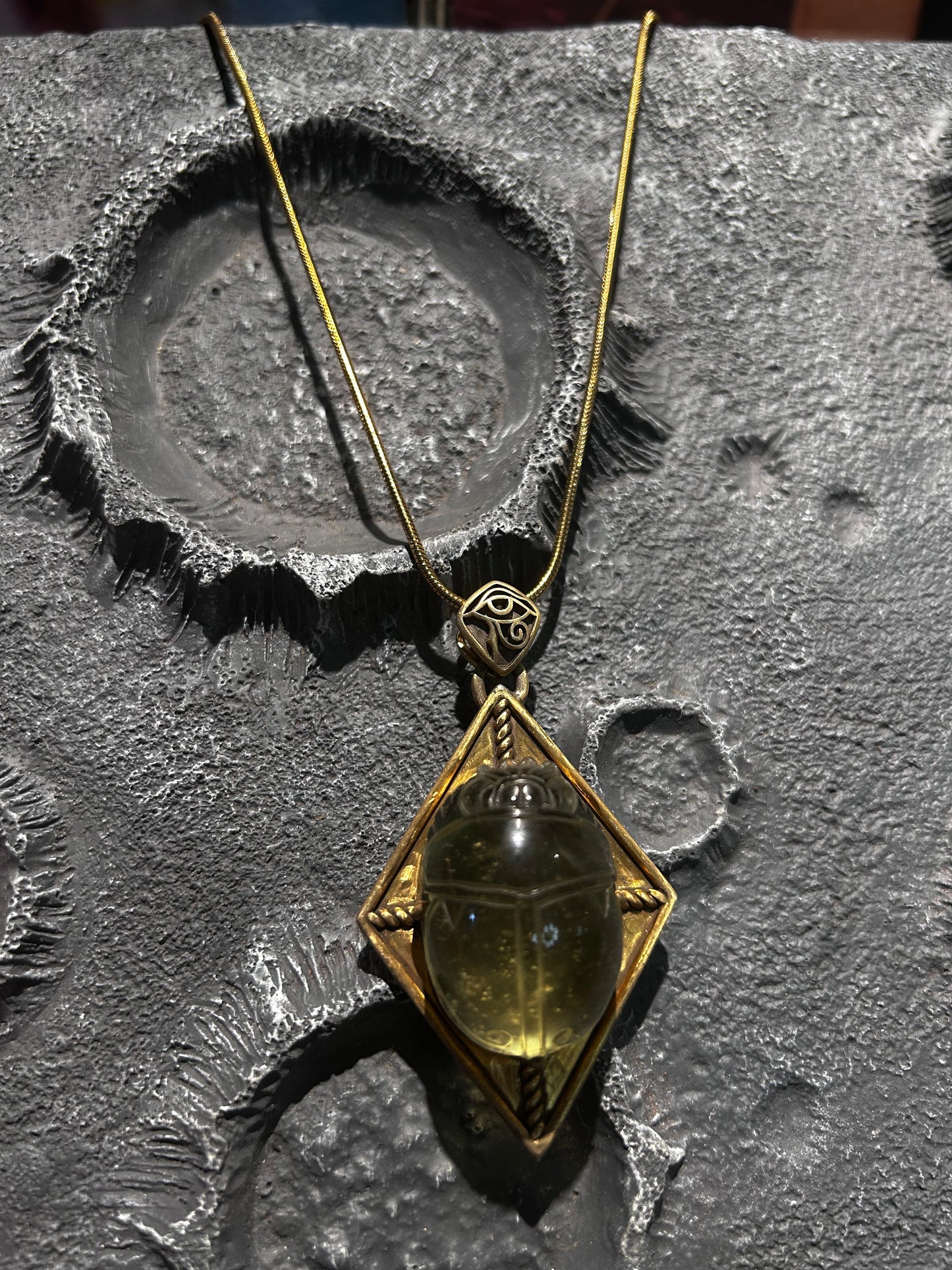Libyan Desert Glass Scarab Necklace – Handcrafted Egyptian Amulet for Protection & Rebirth