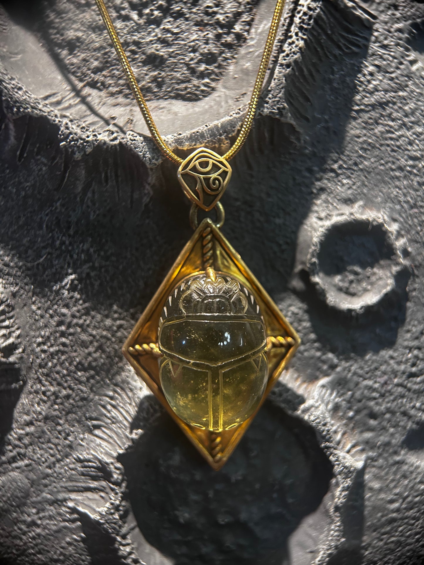 Libyan Desert Glass Scarab Necklace – Handcrafted Egyptian Amulet for Protection & Rebirth