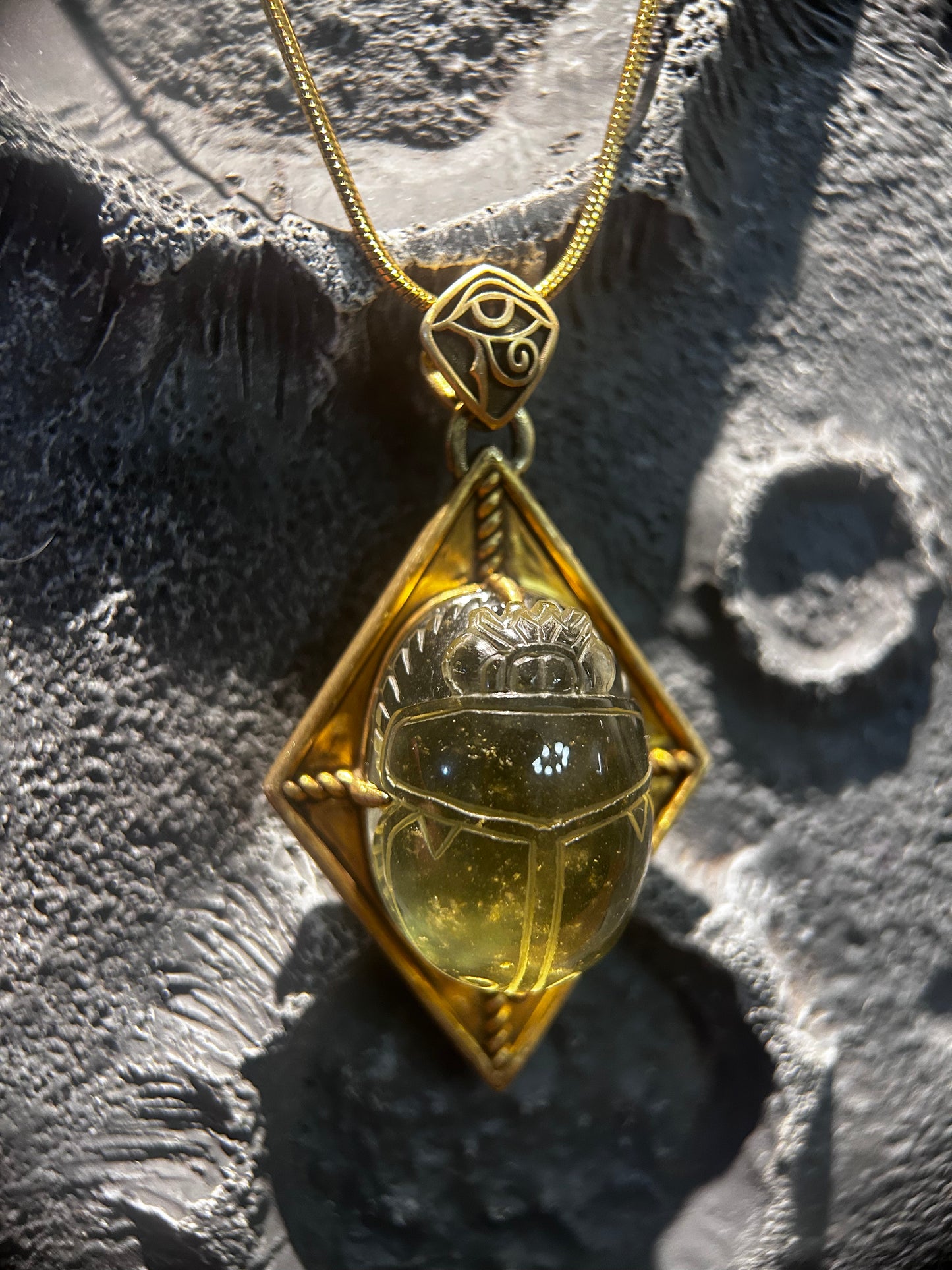 Libyan Desert Glass Scarab Necklace – Handcrafted Egyptian Amulet for Protection & Rebirth