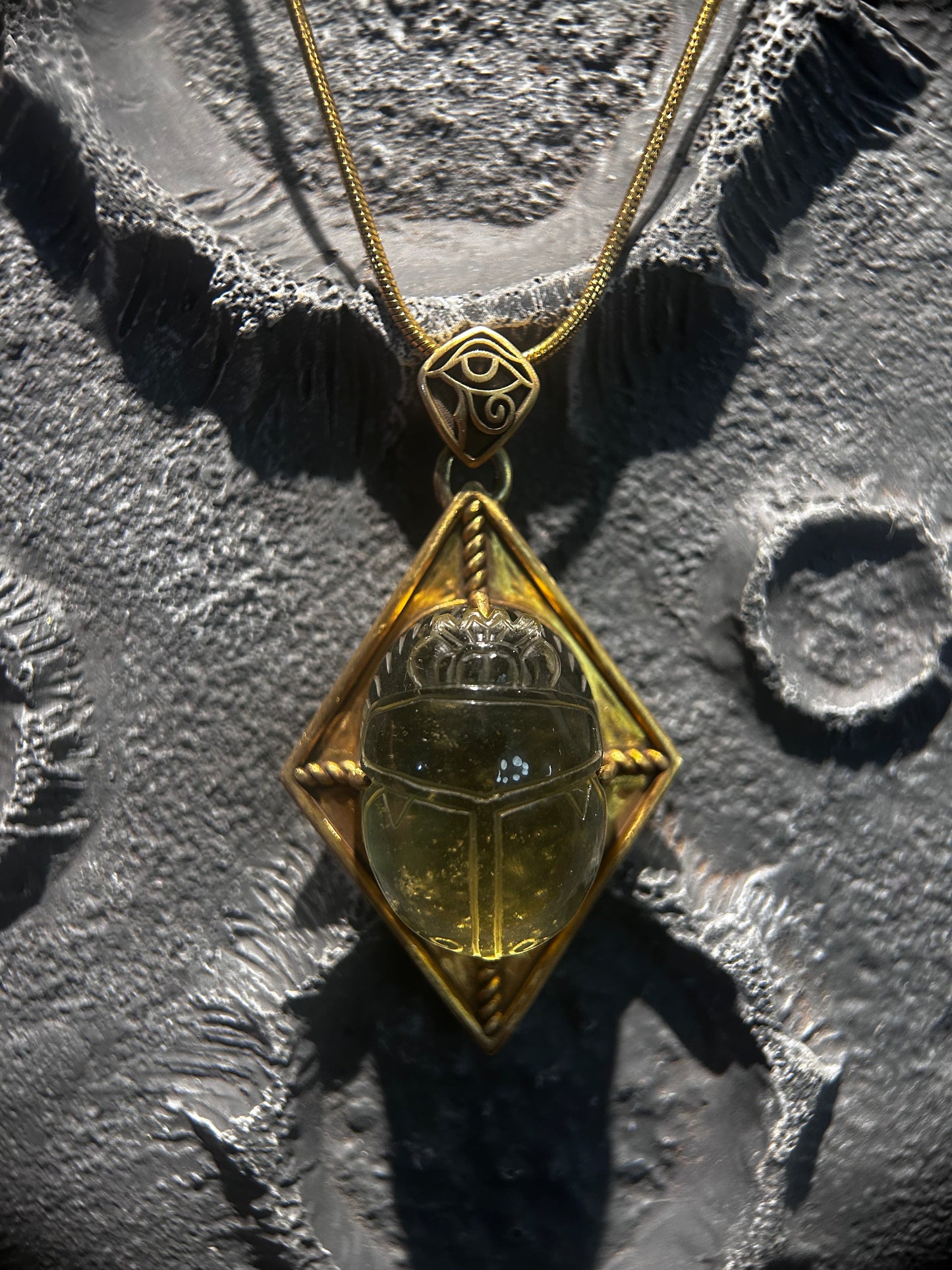 Libyan Desert Glass Scarab Necklace – Handcrafted Egyptian Amulet for Protection & Rebirth