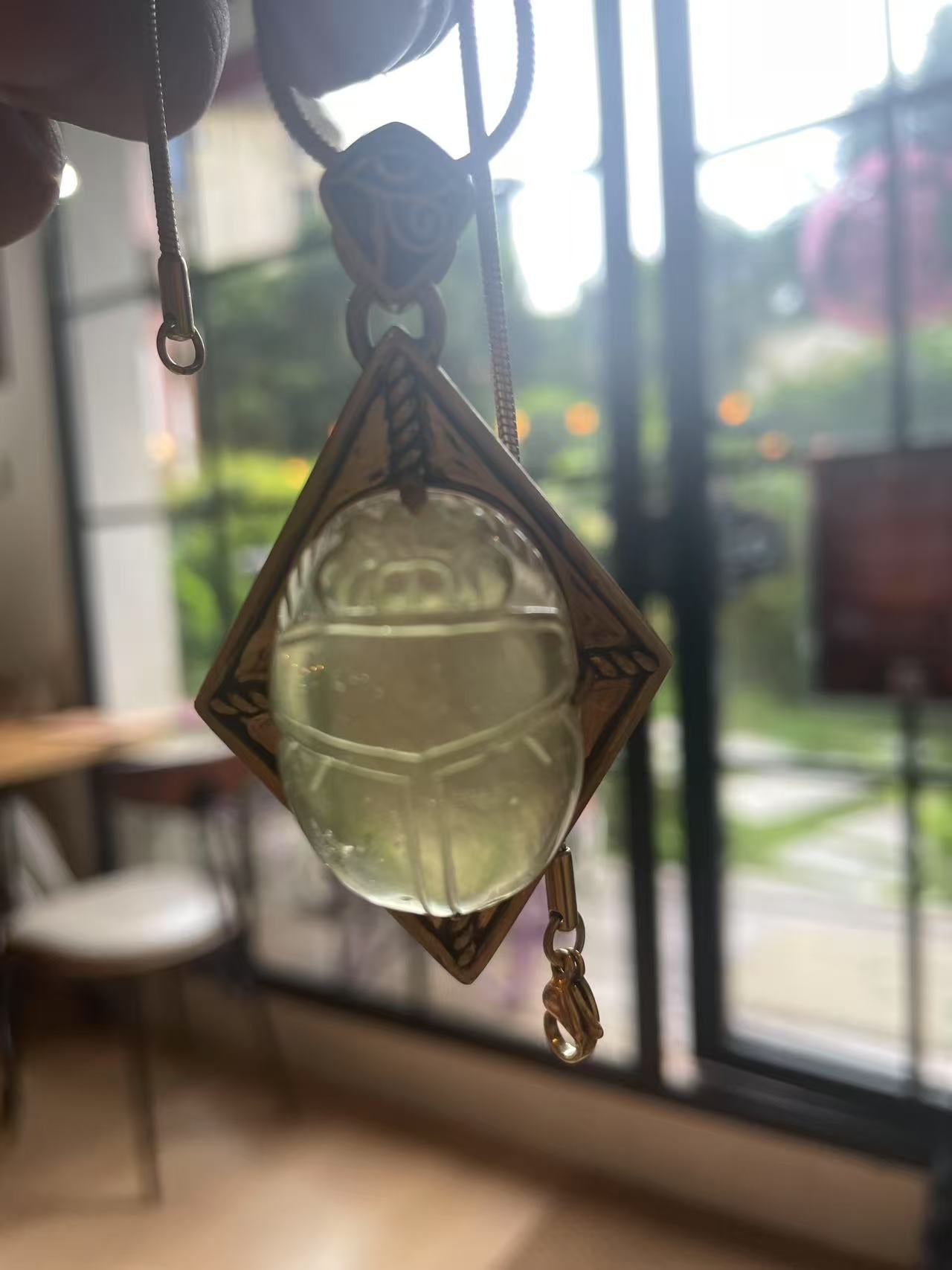 Libyan Desert Glass Scarab Necklace – Handcrafted Egyptian Amulet for Protection & Rebirth