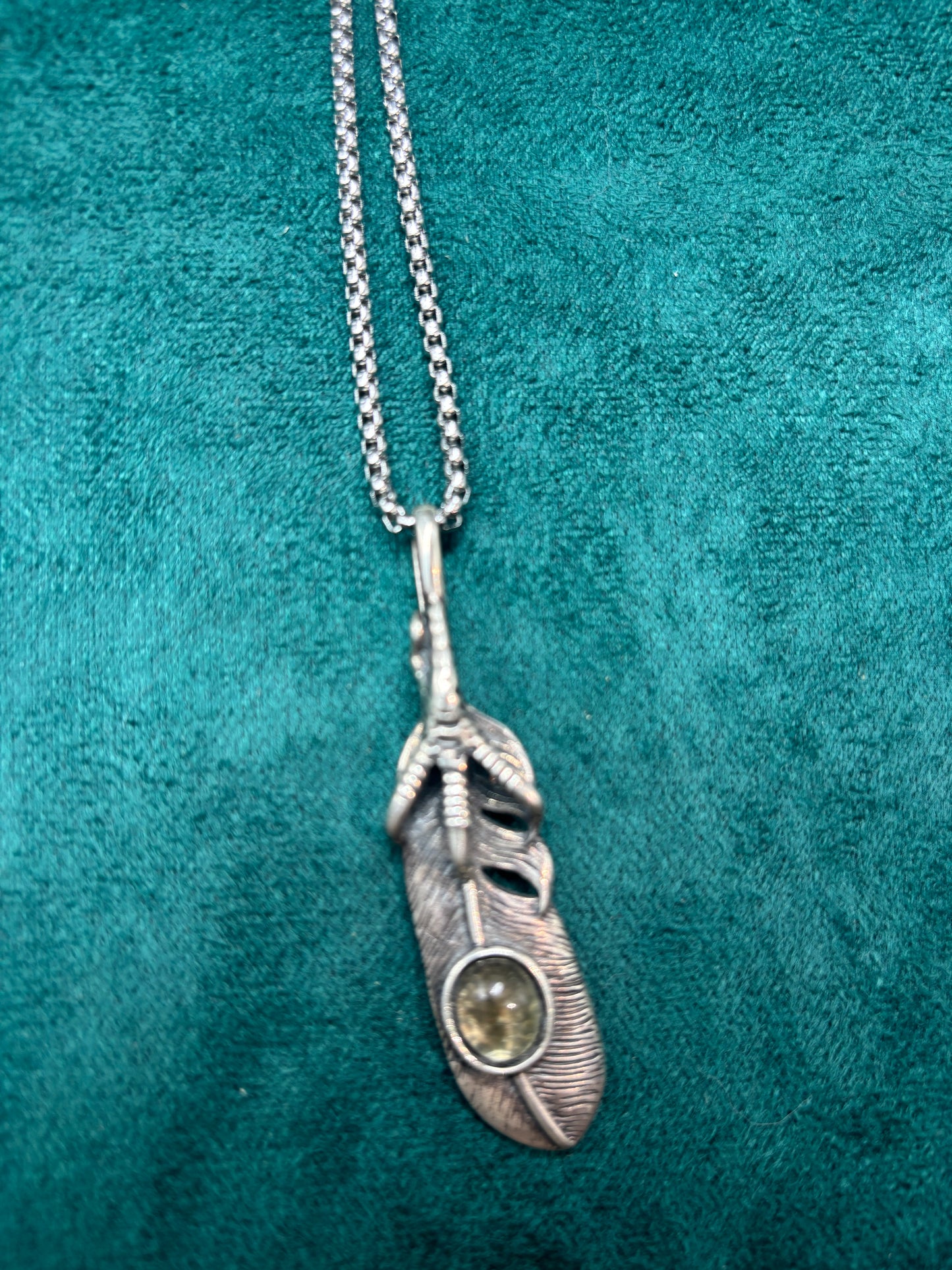 Libyan Desert Glass Eagle Feather Necklace • 925 Sterling Silver Feather • High-Transparency Gem • Handcrafted Talisman of Cosmos