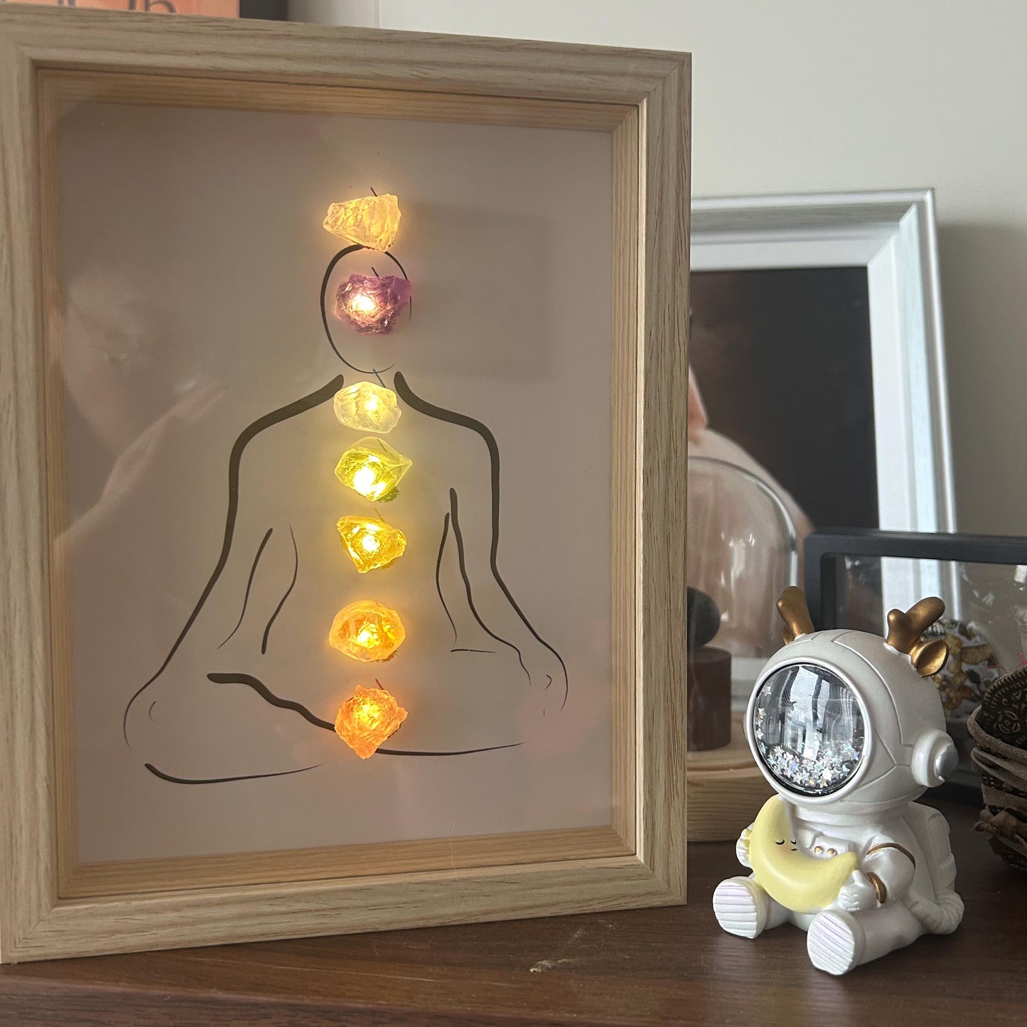 Crystal Healing photo light frame, Natural 7 Chakra Stone Photo Gemstone Picture Frame with Light, Healing Crystals & Stones, Gift Idea
