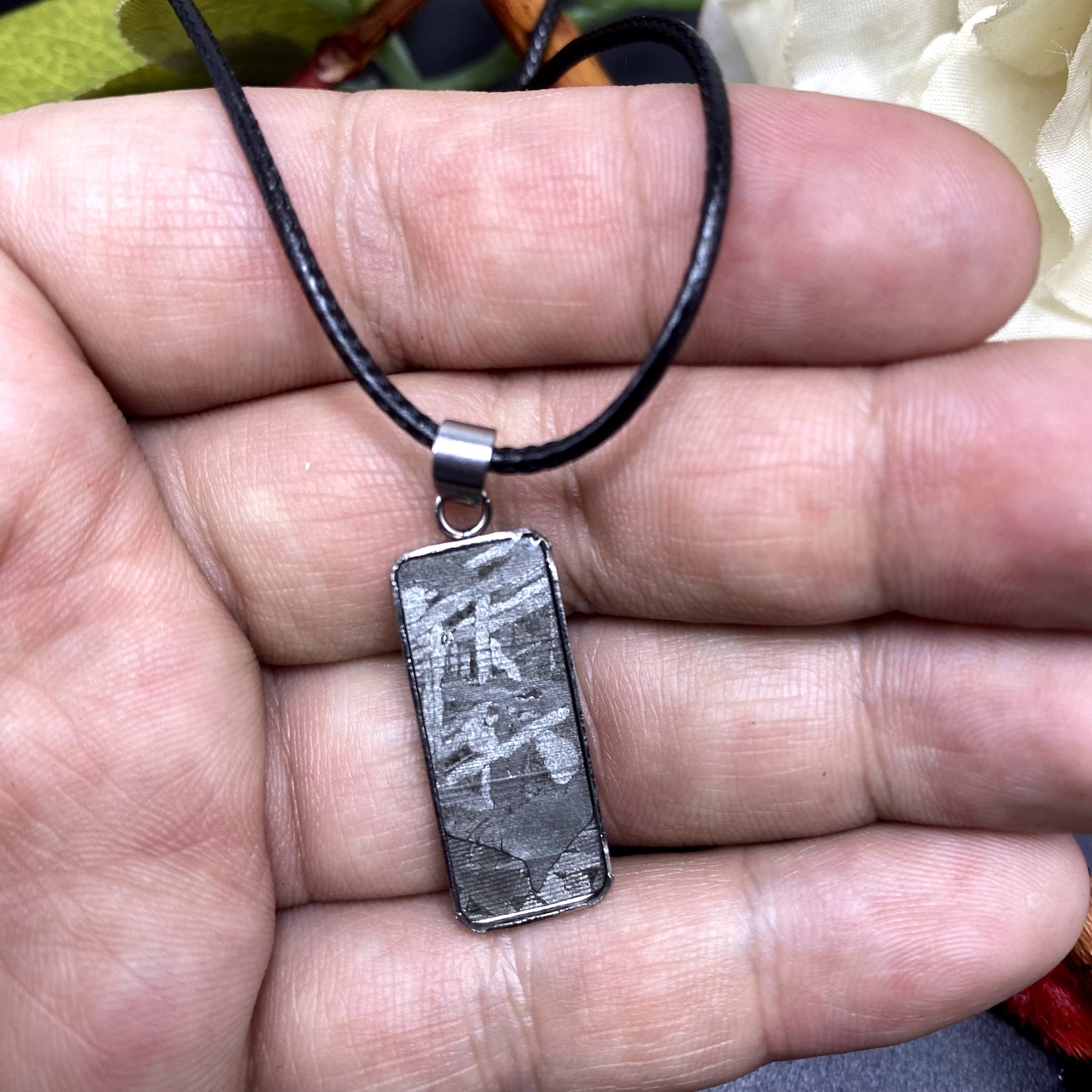 Iron meteorite Natural meteorite carving pendant! Rectangle Meteorite Pendant Necklace