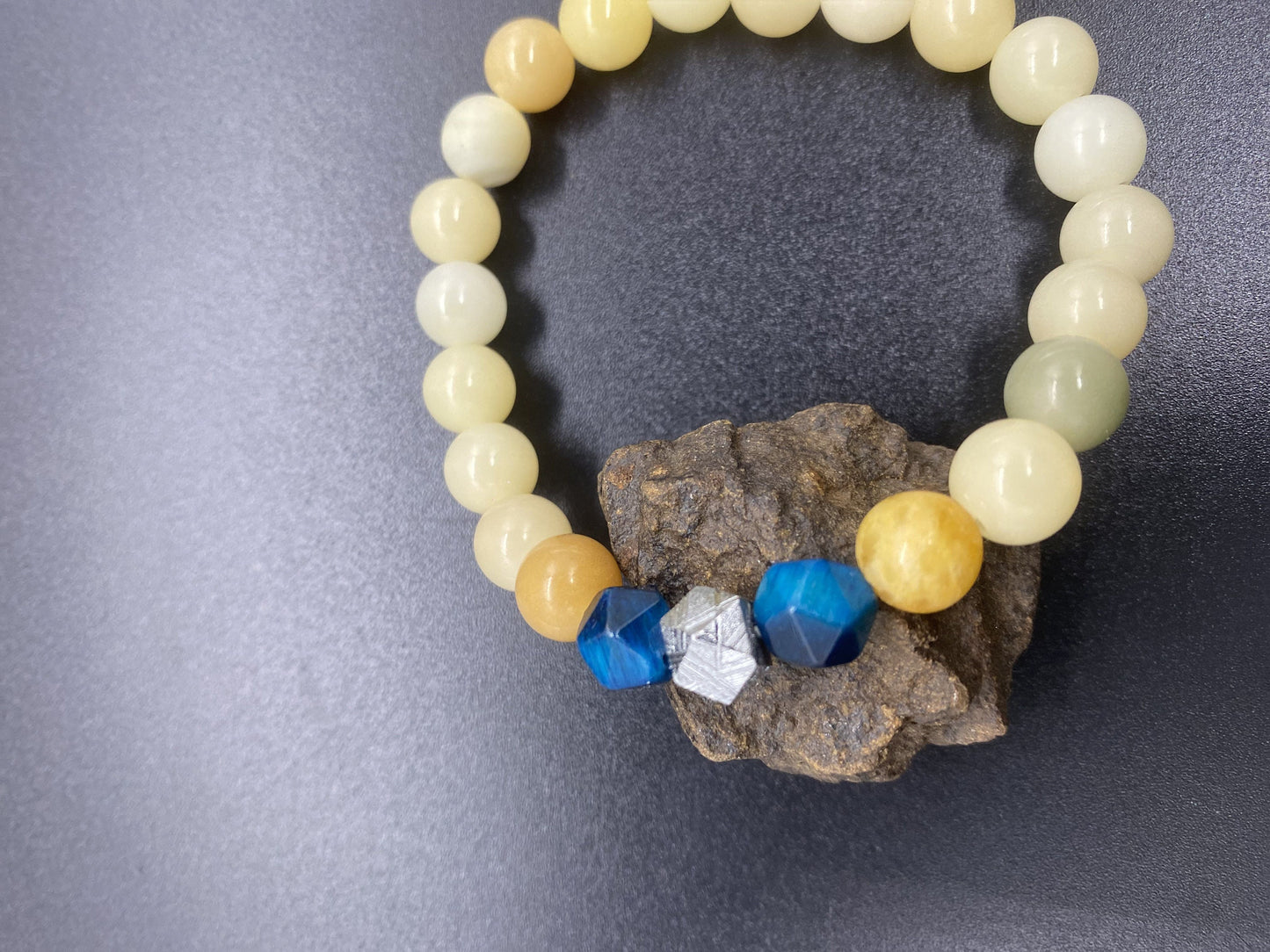 Unique Handmade Women's Pearl Meteorite Bracelet with Natural Crystals and Meteorite