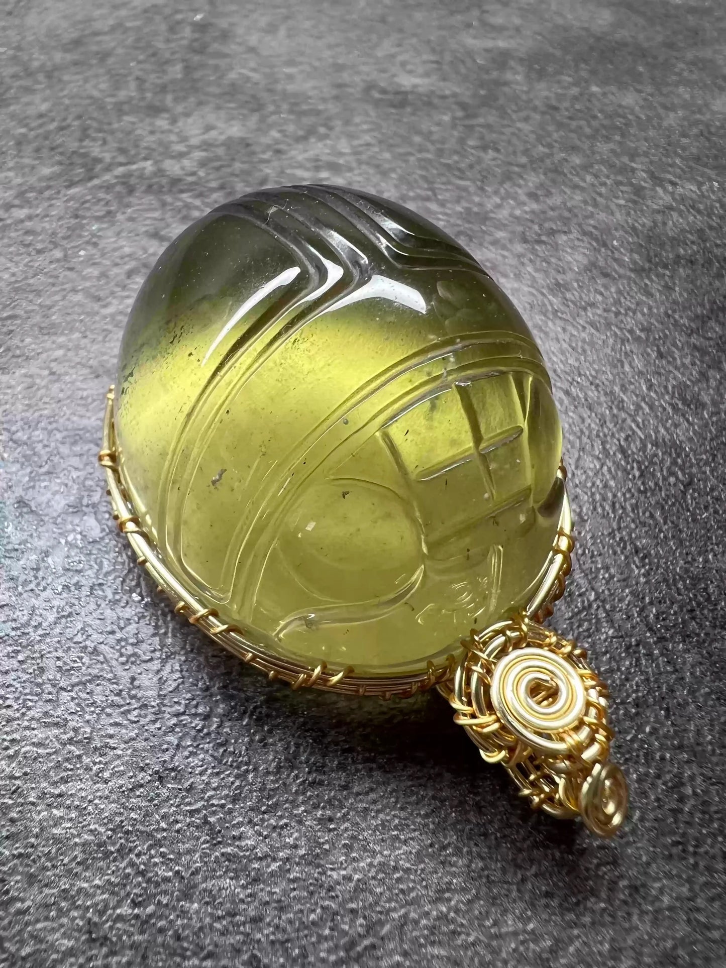 Libyan Desert Glass Scarab Amulet Pendant–42 × 37 × 25 mm–52g–Hand-Carved from Genuine Meteorite Tektite–Certificate&Gift Box Included