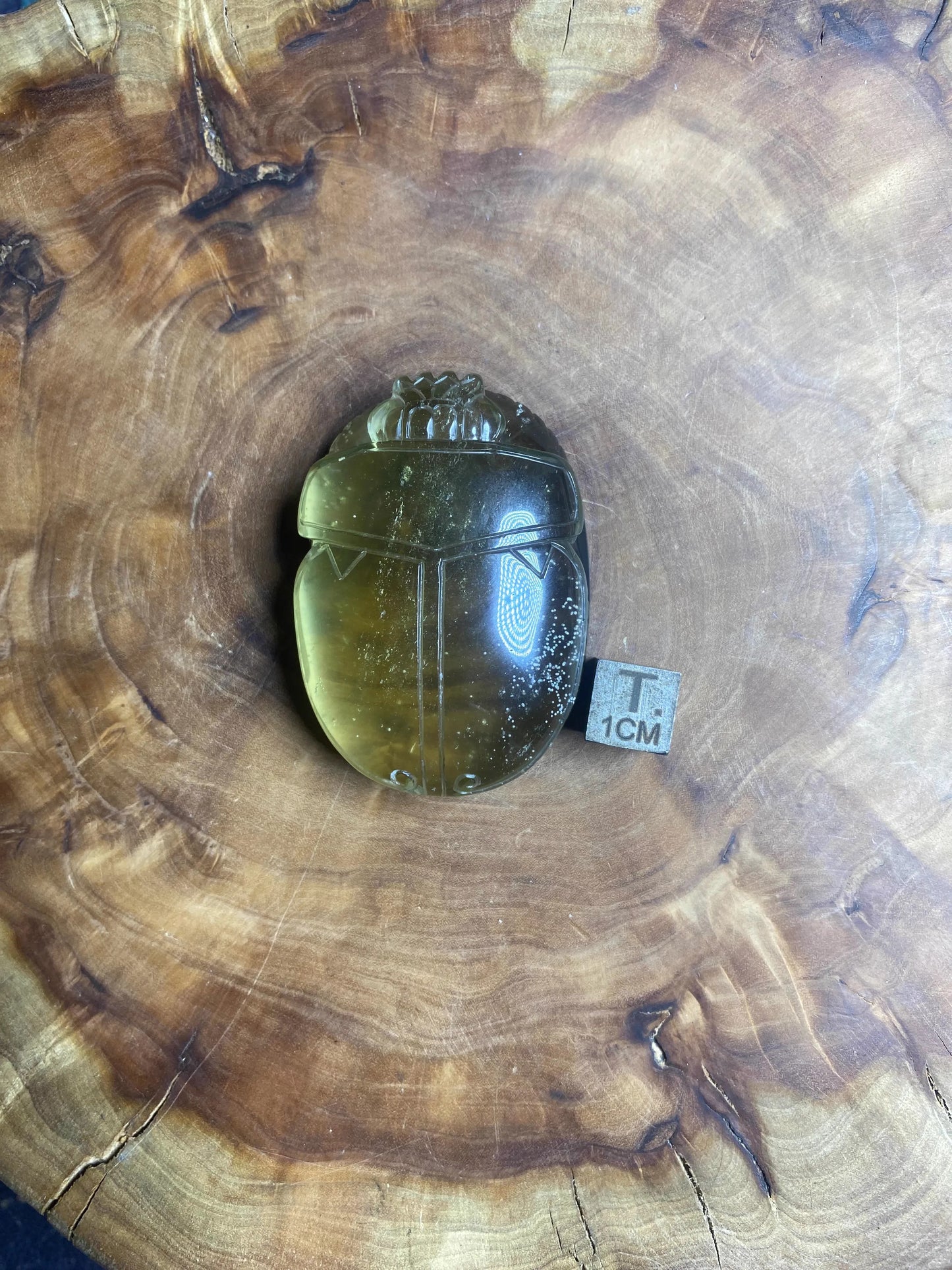 Libyan Desert Glass Scarab Palm Stone (Small Handheld Ornament) |Handcrafted Egyptian Amulet for Protection & Rebirth