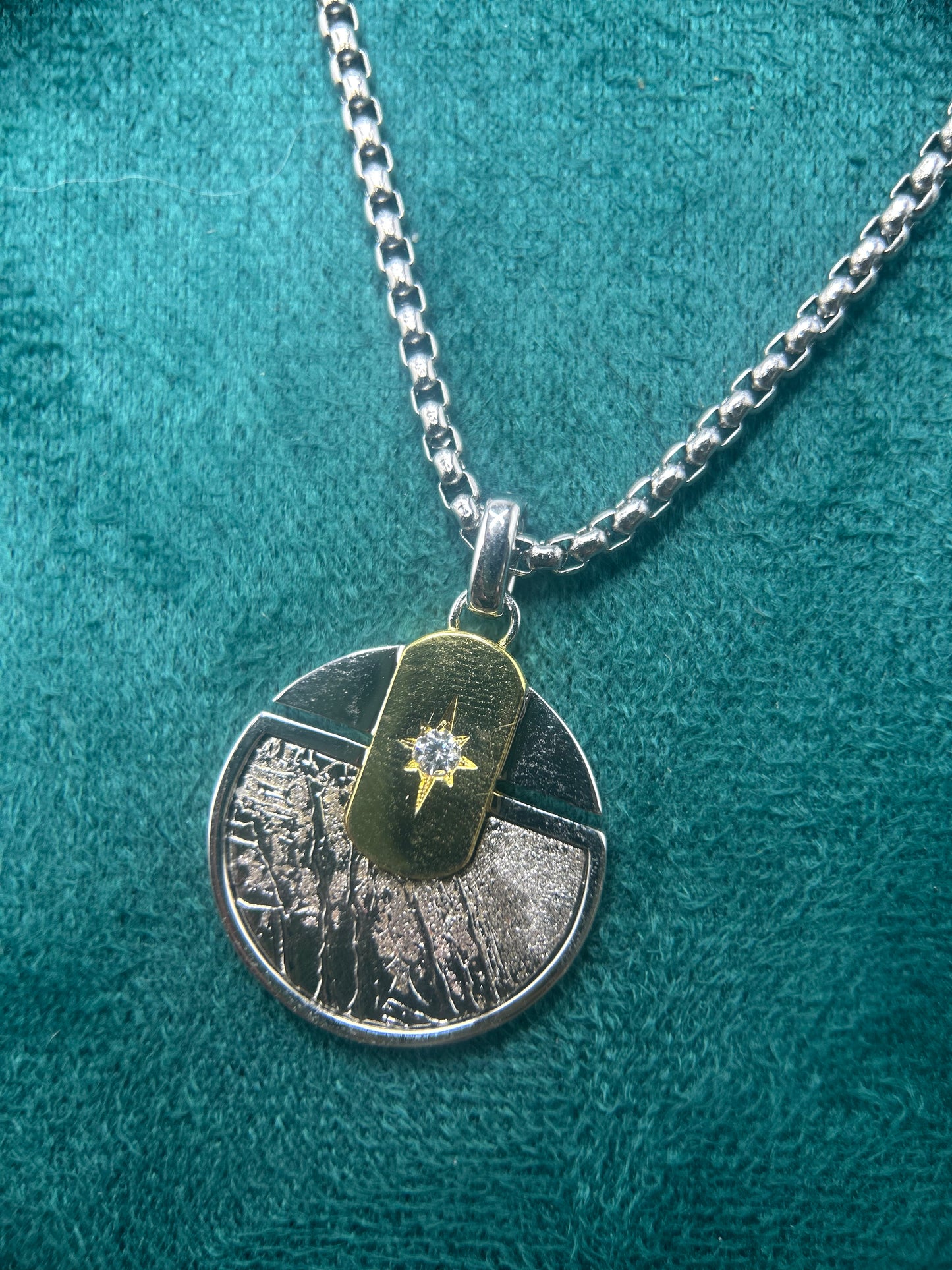 Iron Meteorite Round Pendant, Widmanstätten Pattern,26*22*2mm,Cosmic Energy Jewelry