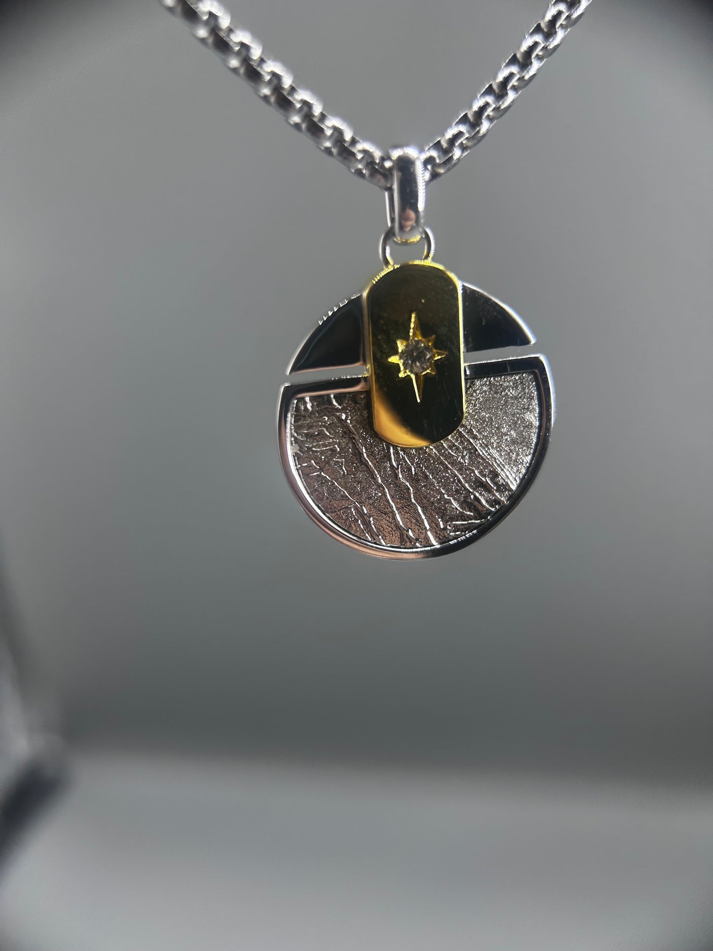 Iron Meteorite Round Pendant, Widmanstätten Pattern,26*22*2mm,Cosmic Energy Jewelry