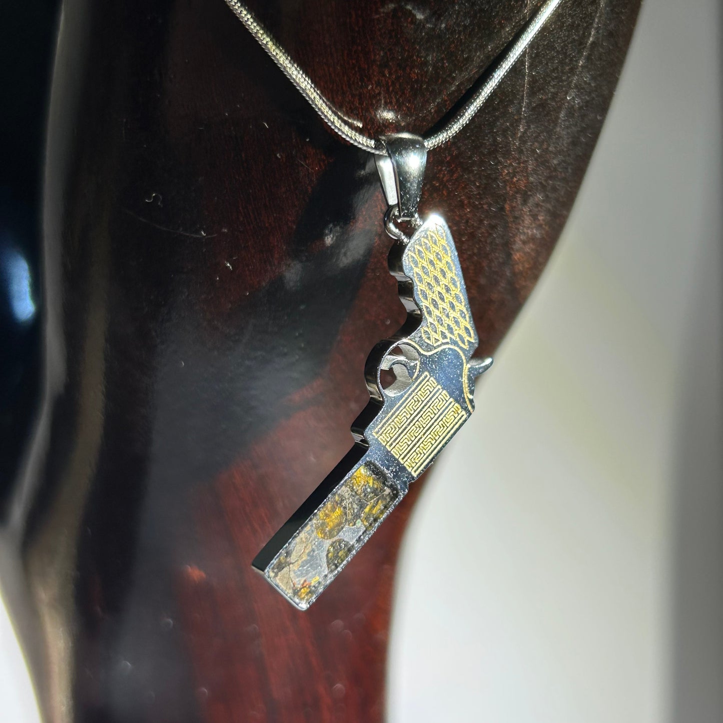 Real Sericho Pallasite Meteorite Necklace (Kenya) — Modern “Gun” Pendant, Gift Ready