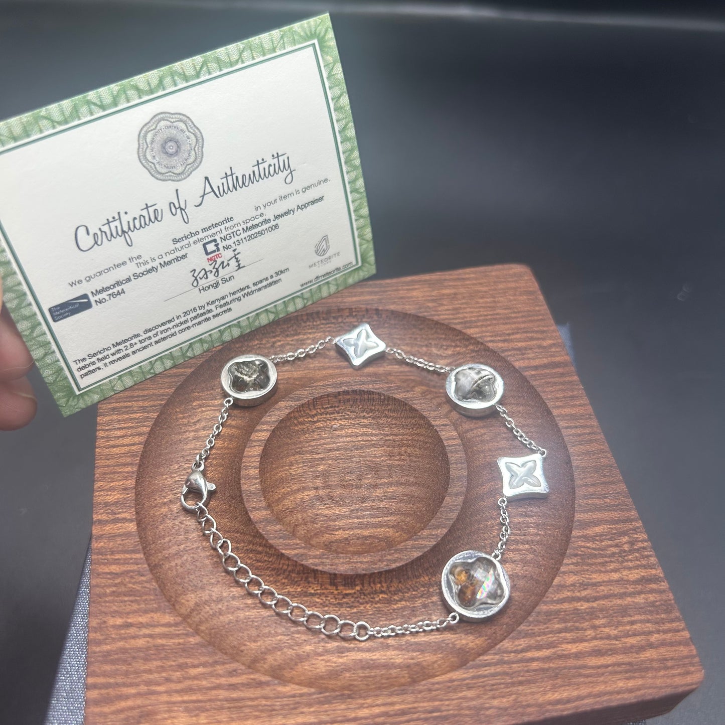 Kenyan Sericho Pallasite Meteorite-Inspired Adjustable Bracelet | Unisex | 17–20 cm Adjustable | Silver Tone with Cross Motifs | Gift-Ready