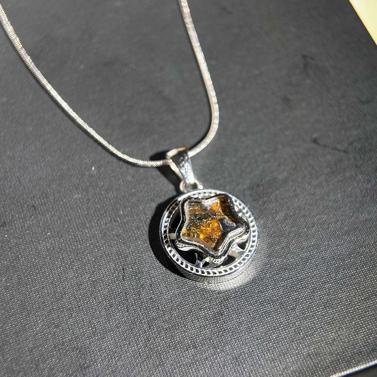 Spinning Star Kenya Sericho Pallasite Meteorite Necklace