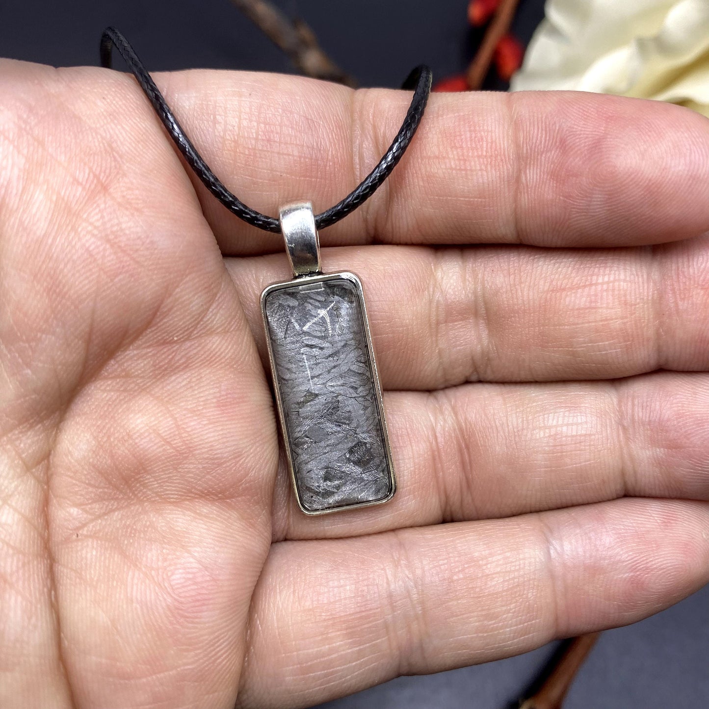 Iron meteorite Natural meteorite carving pendant! Rectangle Meteorite Pendant Necklace