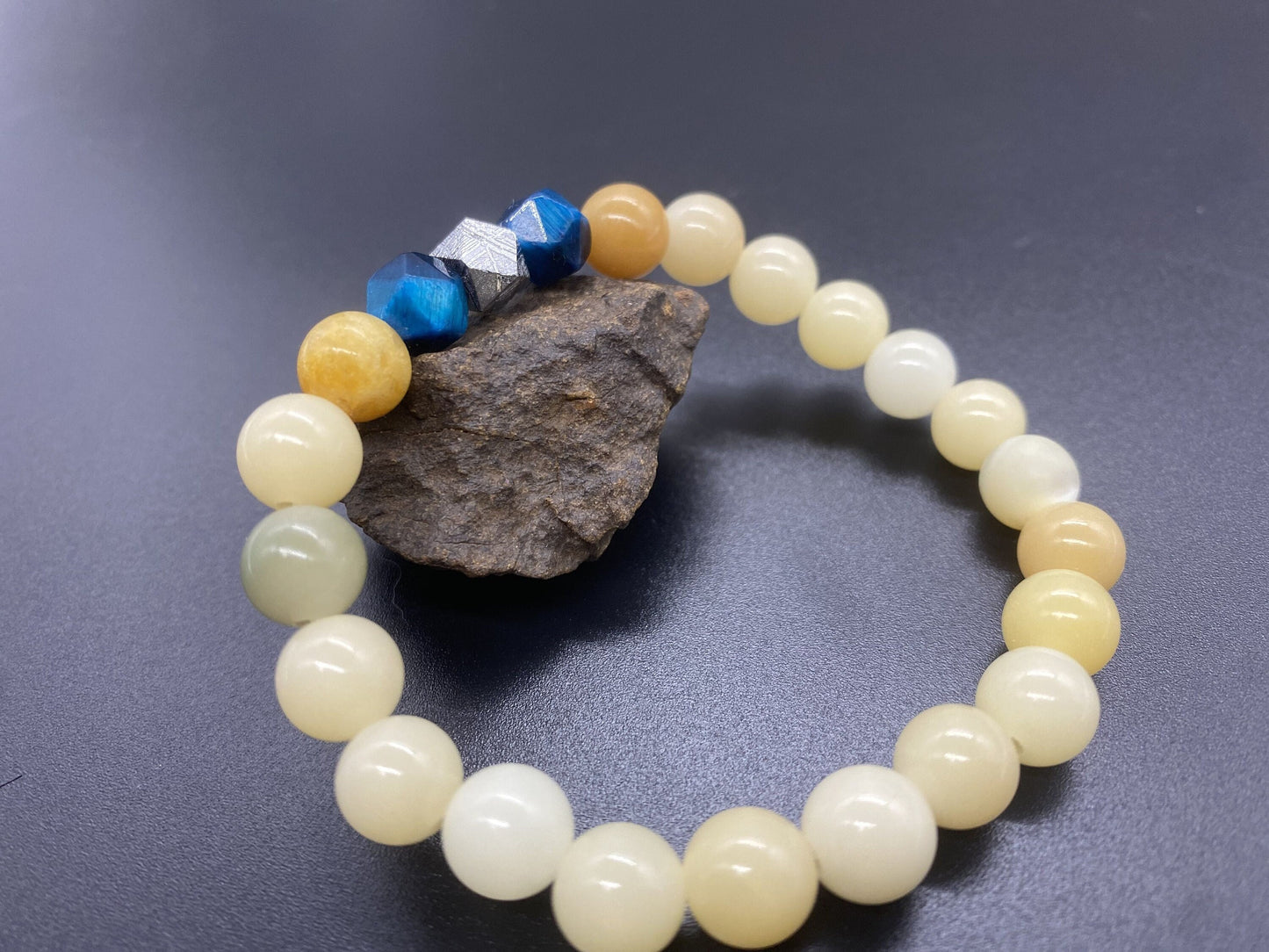 Unique Handmade Women's Pearl Meteorite Bracelet with Natural Crystals and Meteorite
