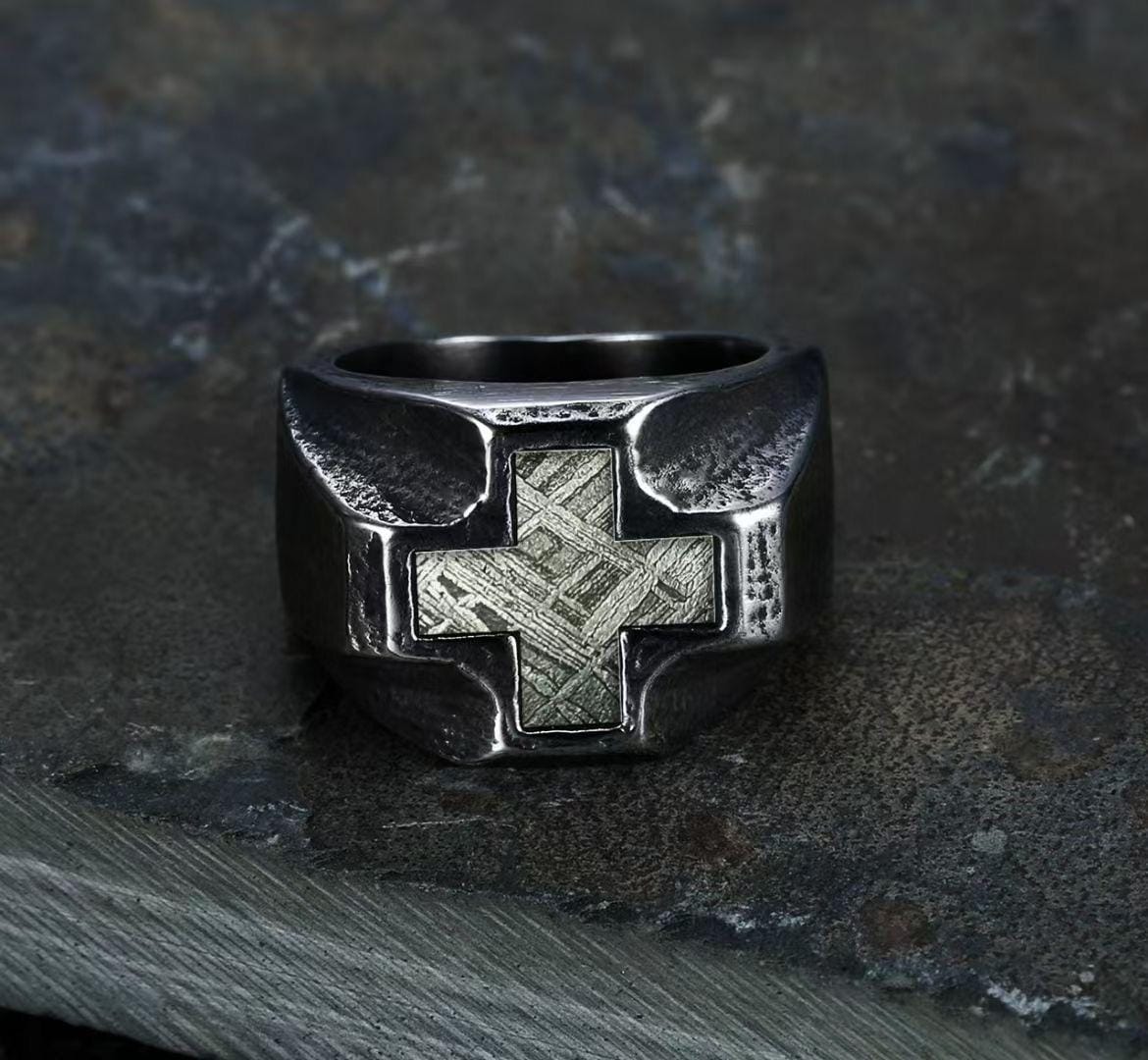 Meteorite Ring, Wedding Ring, Meteorite Accessories, Gift for him, Titanium steel ring setting