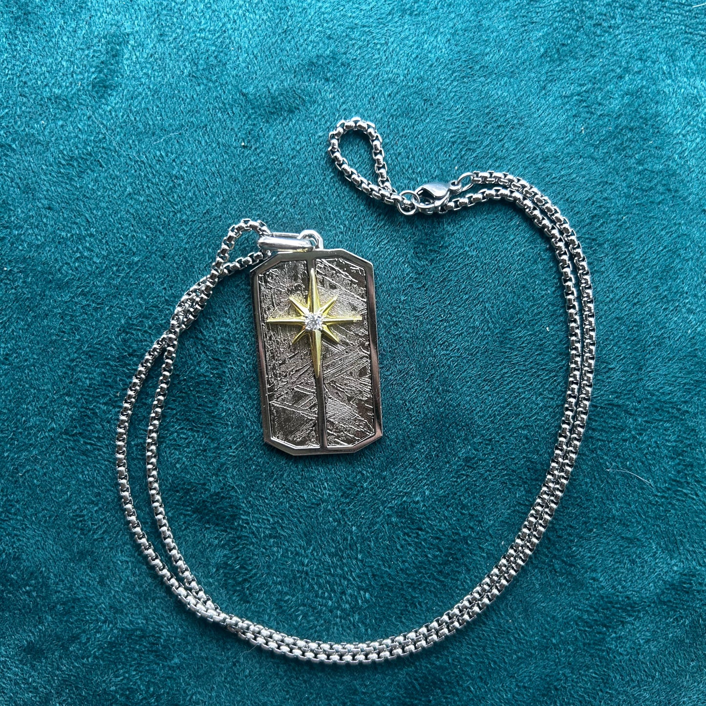Eight Pointed Star Iron Meteorite Necklace: Widmanstätten Star Pendant, 45*24*5mm,Celestial Gift
