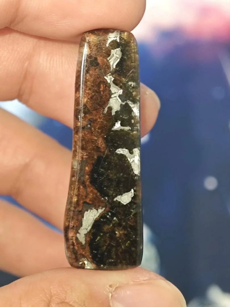 Rare Eagle Station Heihe Shengli Pallasite Slice – 50 × 6 × 4 mm – Nickel-Iron Matrix with Olivine