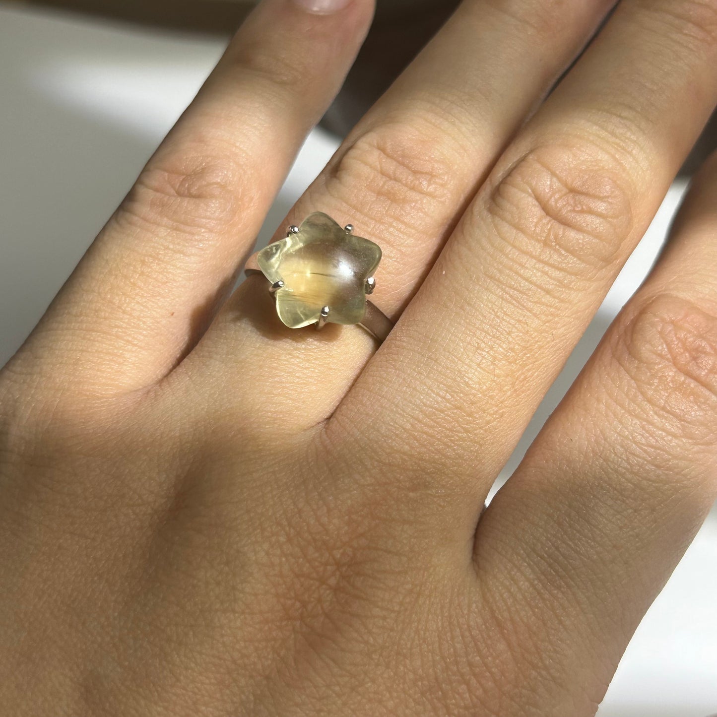 Libyan Desert Glass Ring, Pyramid Tetrahedron Statement Ring, Meteorite Impact Glass, Champagne Tektite, 925 Silver Gold Tone, Adjustable