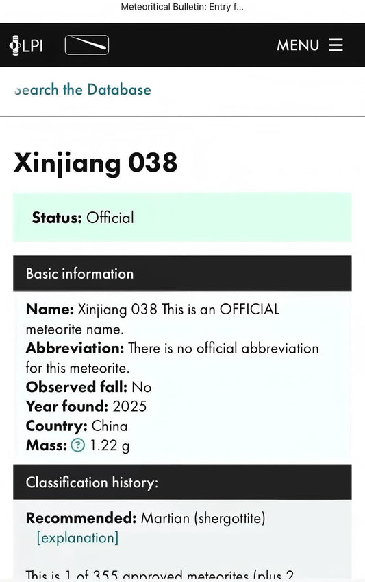 Breaking News: China's First Discovered &amp; Officially Named Martian Meteorite – Xinjiang 038 Shergottite Unveiled!