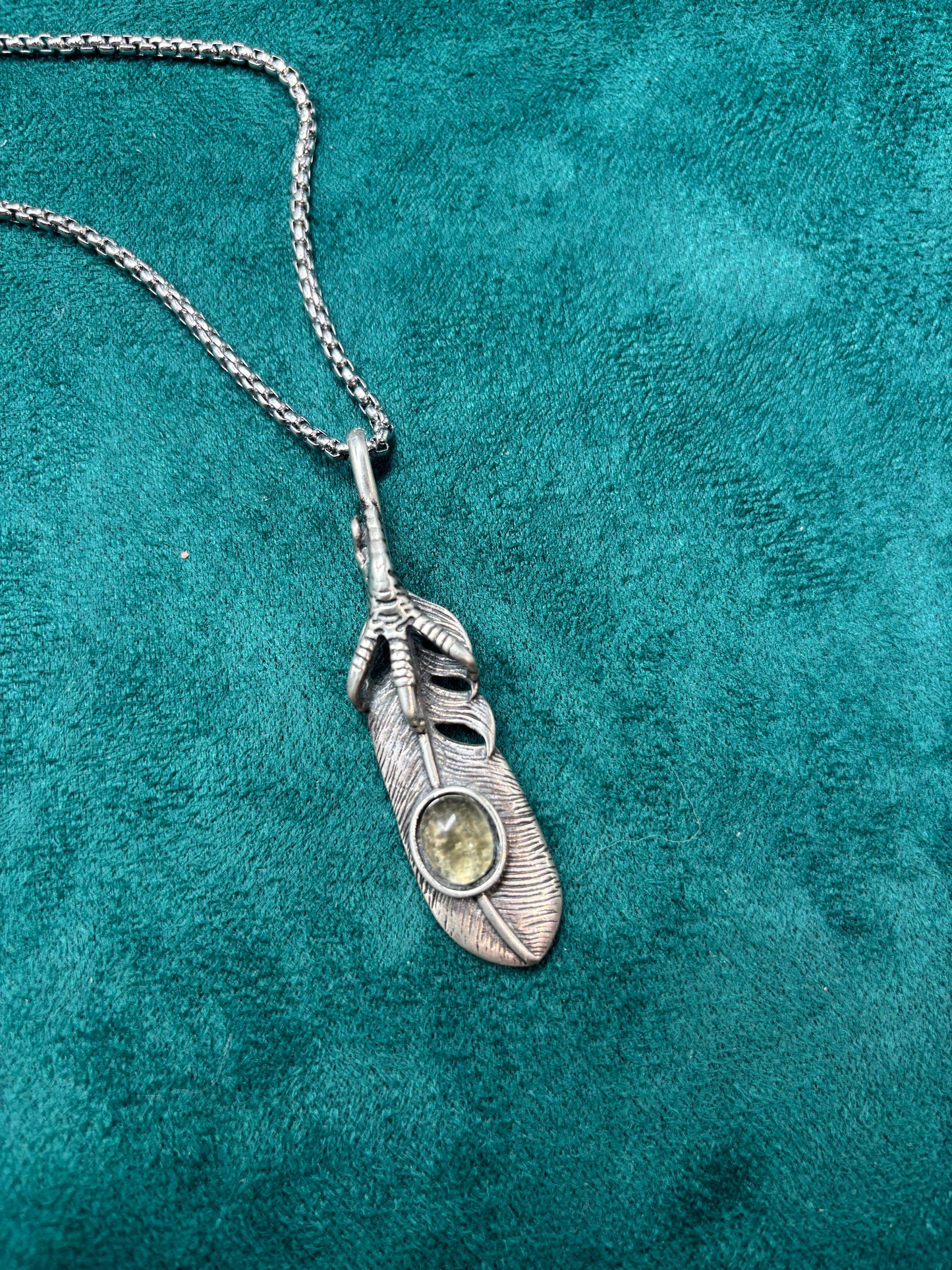 Libyan Desert Glass Eagle Feather Necklace • 925 Sterling Silver Feather • High-Transparency Gem • Handcrafted Talisman of Cosmos
