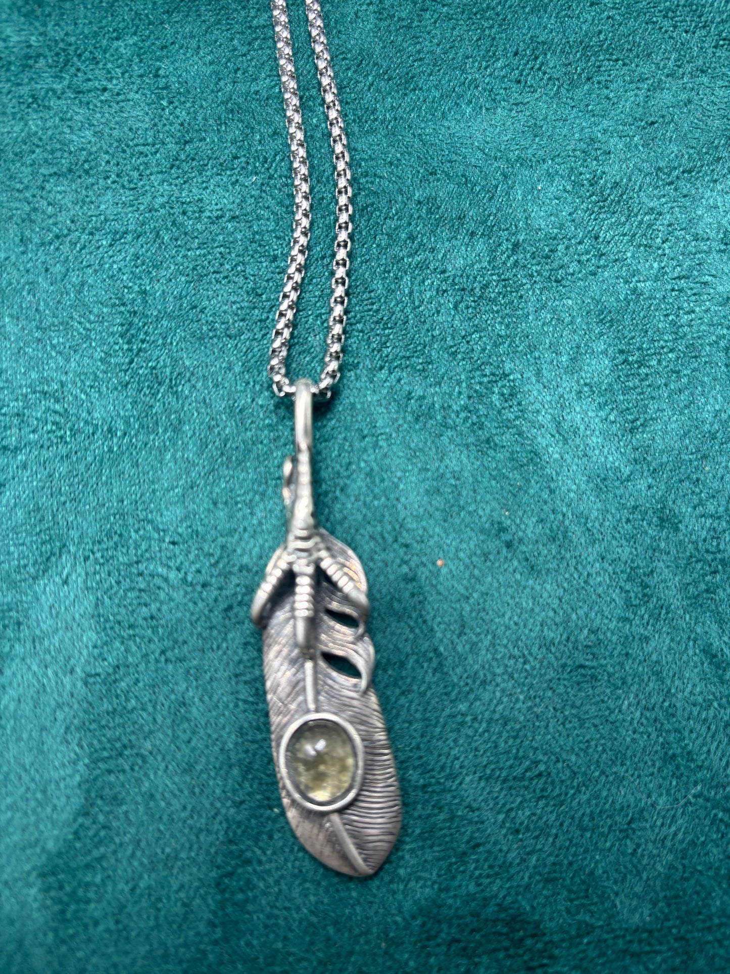 Libyan Desert Glass Eagle Feather Necklace • 925 Sterling Silver Feather • High-Transparency Gem • Handcrafted Talisman of Cosmos