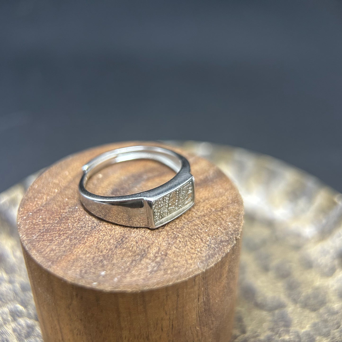 Galaxy Muonionalusta Meteorite Ring,Adjustable Sterling Silver Ring,Architectural Design, Unique Gift