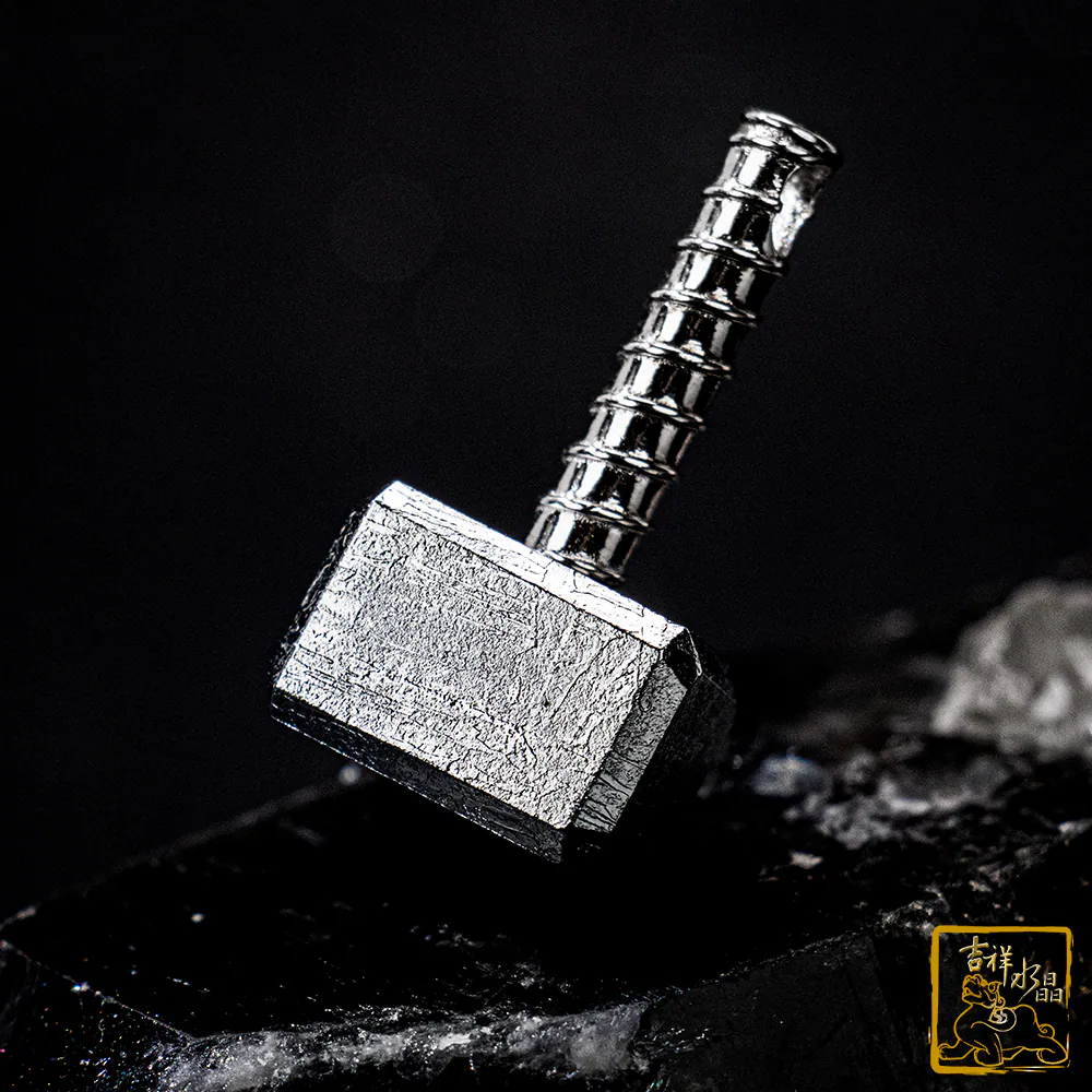 Thor Hammer Meteorite Pendant – Silver-Plated Iron Meteorite– Pendant + 23" Chain – Certificate & Gift Box Included