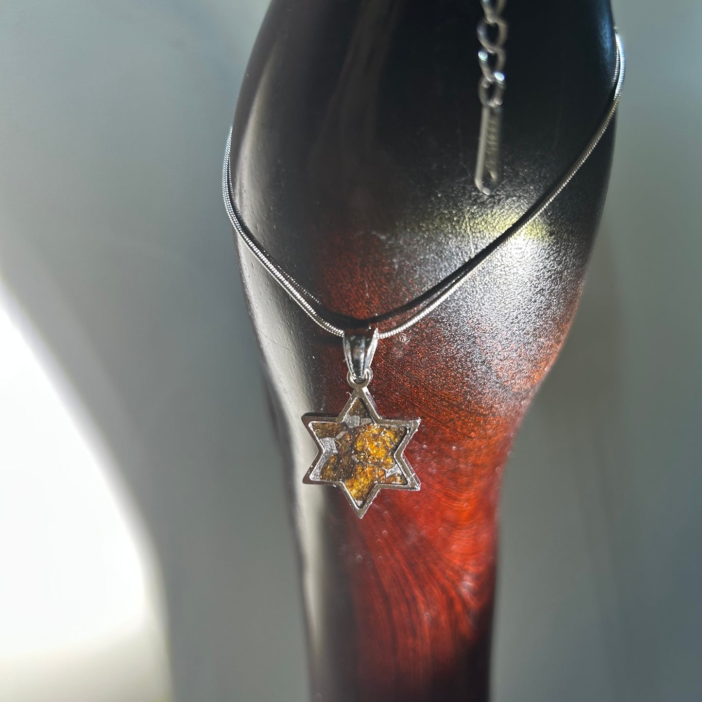 Shield of Stars Pendant Necklace | Kenya Sericho Pallasite (Olivine Meteorite) Inlay | Cosmic Star Charm | Gift Box + COA | 18*18*2.5mm