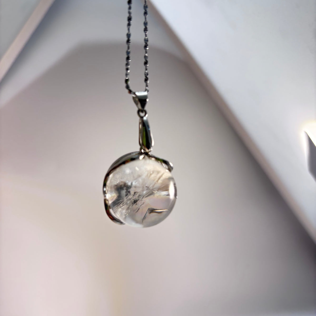 Azeztulite Crystal Ball Necklace ~16mm | Rainbow Flash Natural Crystal Orb Pendant | 925 Sterling Silver 44cm | Gift Ready