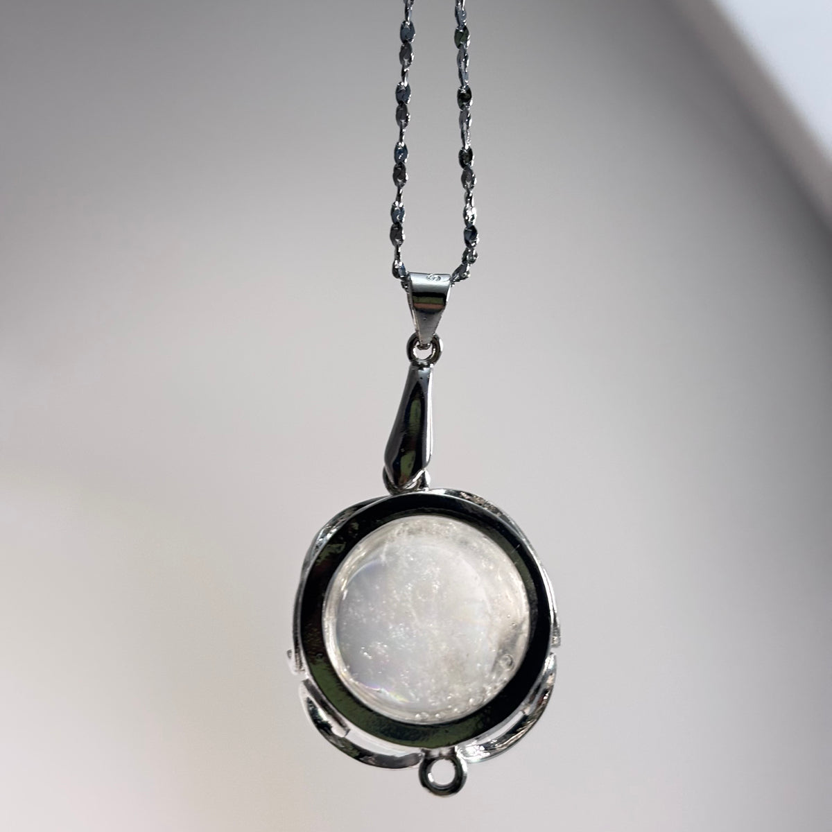 Azeztulite Crystal Ball Necklace ~16mm | Rainbow Flash Natural Crystal Orb Pendant | 925 Sterling Silver 44cm | Gift Ready