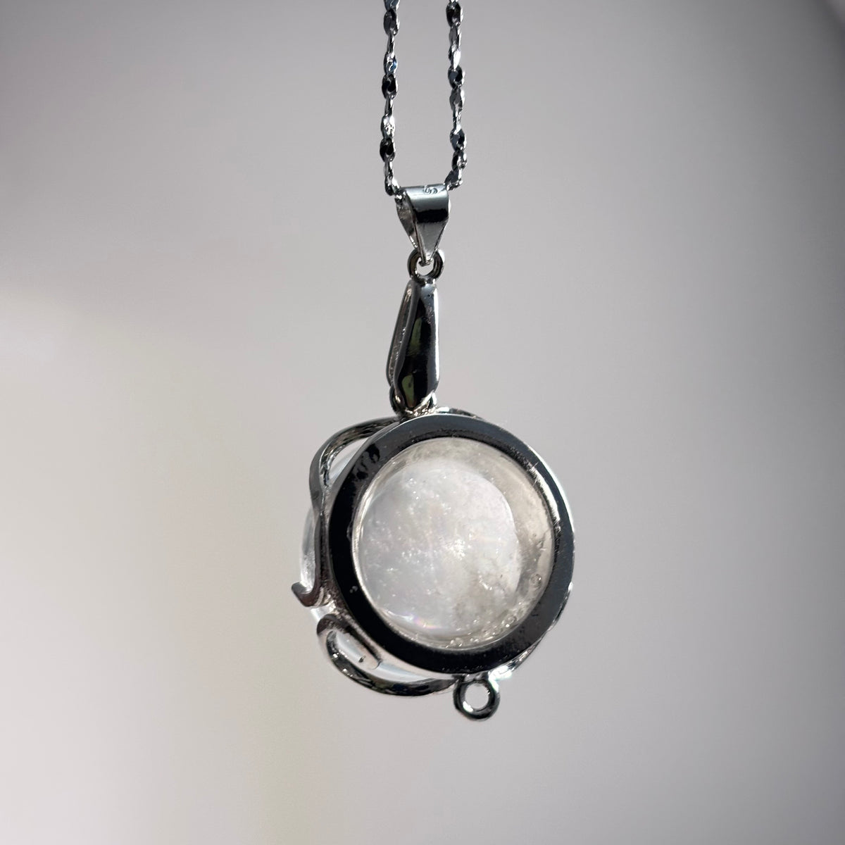 Azeztulite Crystal Ball Necklace ~16mm | Rainbow Flash Natural Crystal Orb Pendant | 925 Sterling Silver 44cm | Gift Ready