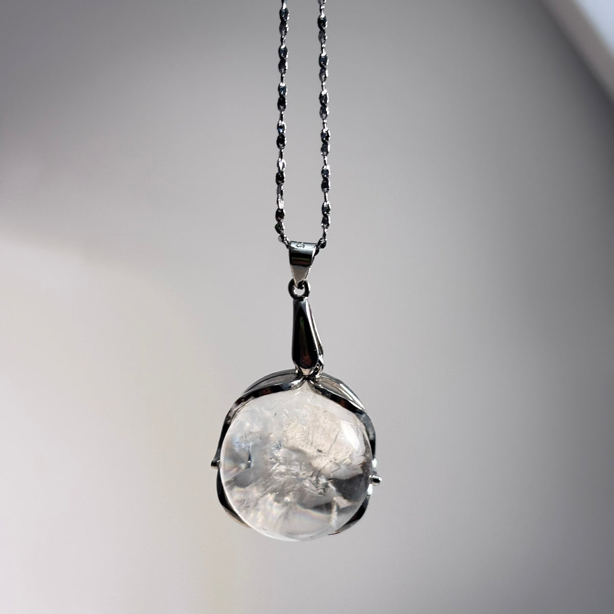 Azeztulite Crystal Ball Necklace ~16mm | Rainbow Flash Natural Crystal Orb Pendant | 925 Sterling Silver 44cm | Gift Ready