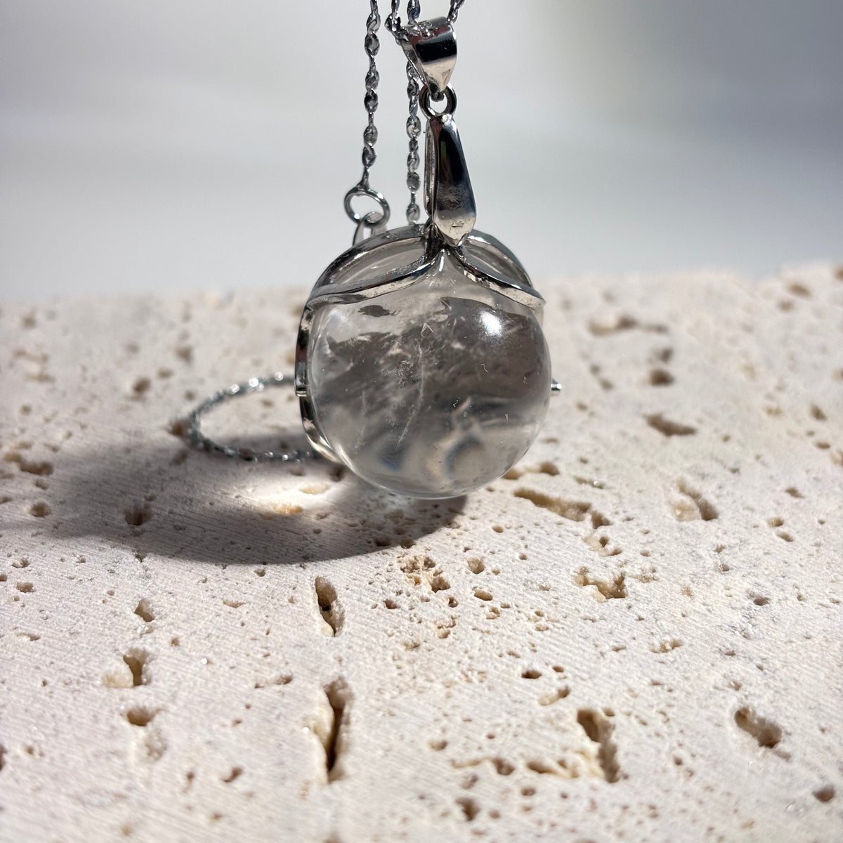 Azeztulite Crystal Ball Necklace ~16mm | Rainbow Flash Natural Crystal Orb Pendant | 925 Sterling Silver 44cm | Gift Ready