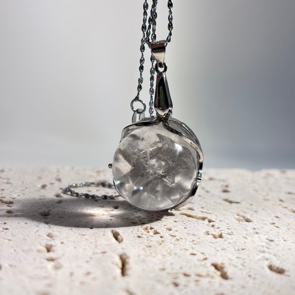 Azeztulite Crystal Ball Necklace ~16mm | Rainbow Flash Natural Crystal Orb Pendant | 925 Sterling Silver 44cm | Gift Ready