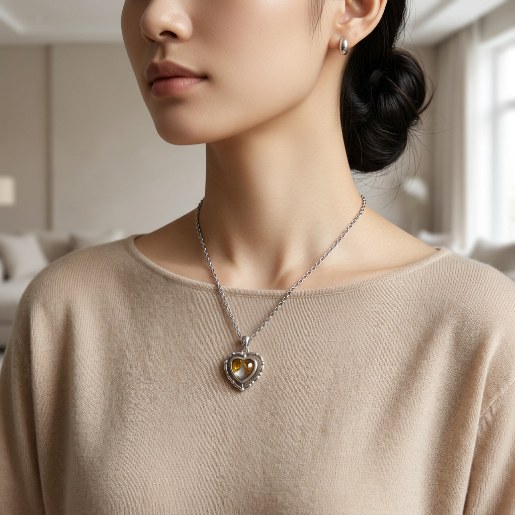 Genuine Sericho Pallasite Meteorite Spin Heart Necklace in 925 Sterling Silver — One‑of‑a‑Kind Olivine Inlay, Gift Box + COA