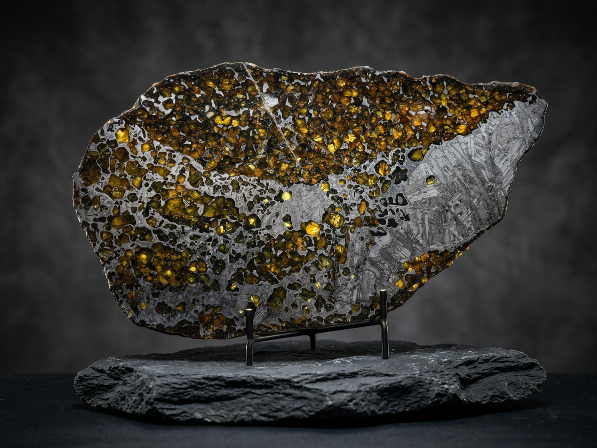 Seymchan Pallasite Meteorite Slice 1120g (200×300mm) — Top-Grade Olivine “Gems in Meteorites” | Meteorite for Sale