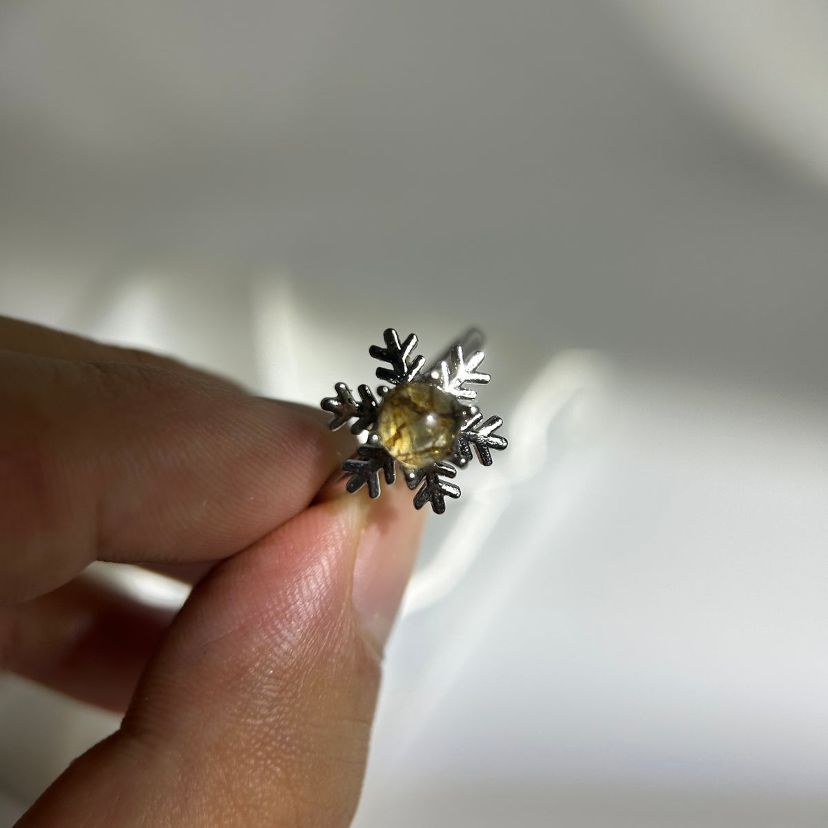 Christmas Snowflake Meteorite Ring – Genuine Sericho Pallasite, Adjustable Copper Ring, Spin Snowflake Ring, Gift Box & Certificate