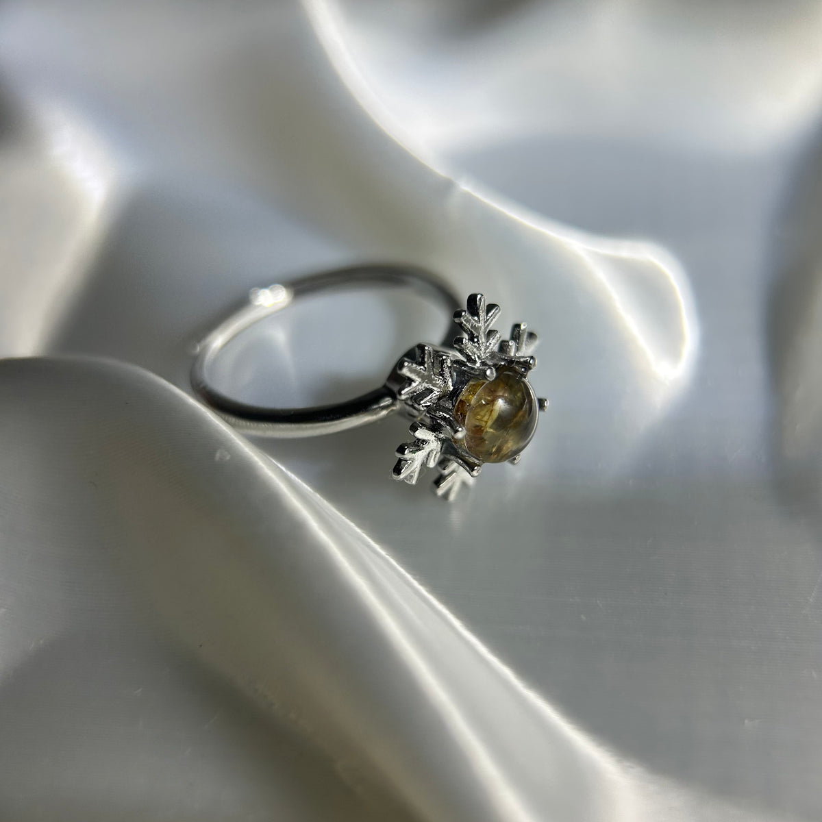 Christmas Snowflake Meteorite Ring – Genuine Sericho Pallasite, Adjustable Copper Ring, Spin Snowflake Ring, Gift Box & Certificate