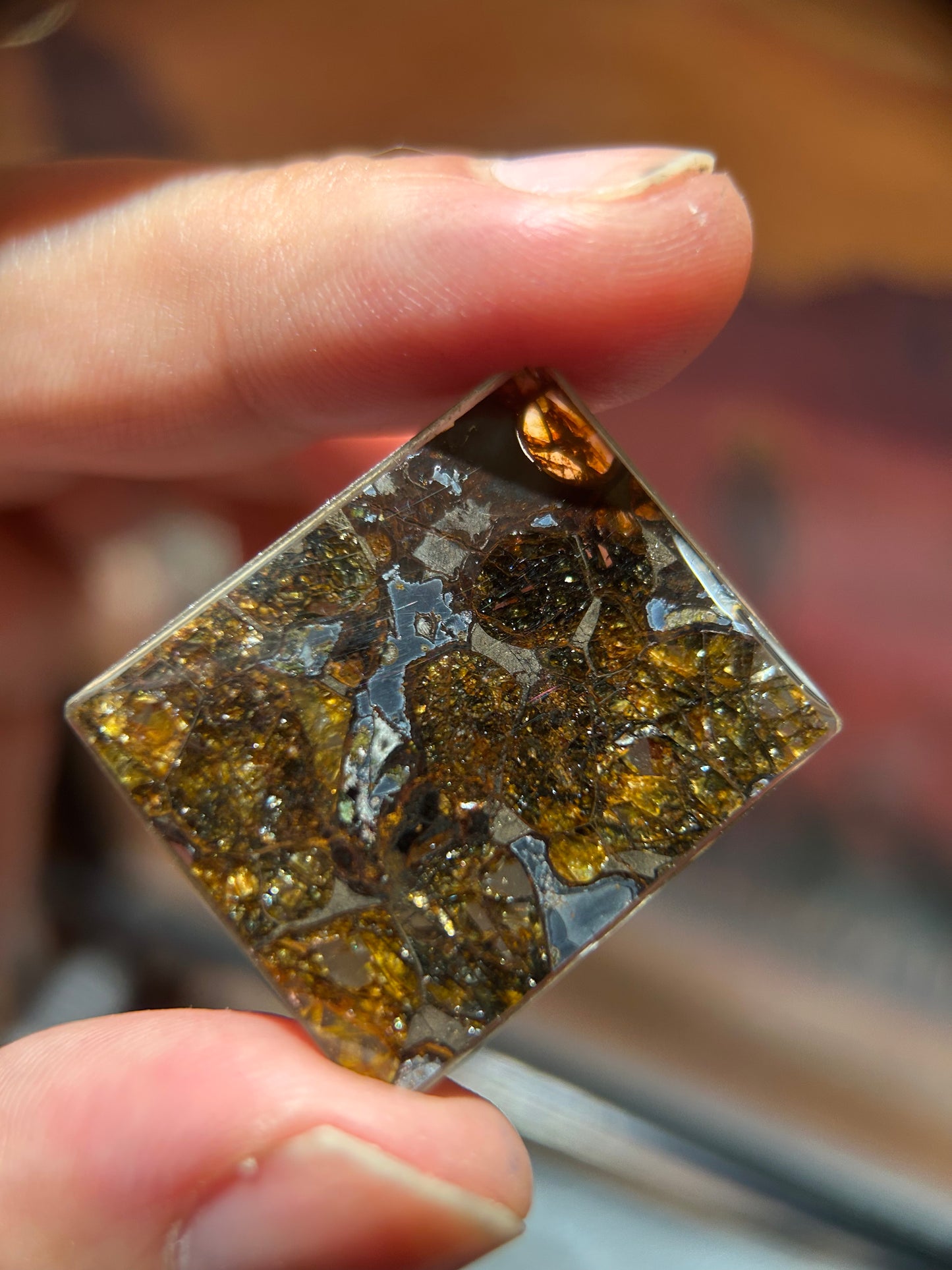 25*30mm Large Sericho Pallasite With Neon Glow/Meteorite Pendant/Pallasite Pendant/Pallasite Ornament/Pallaiste Slice/Pallasite Plaque
