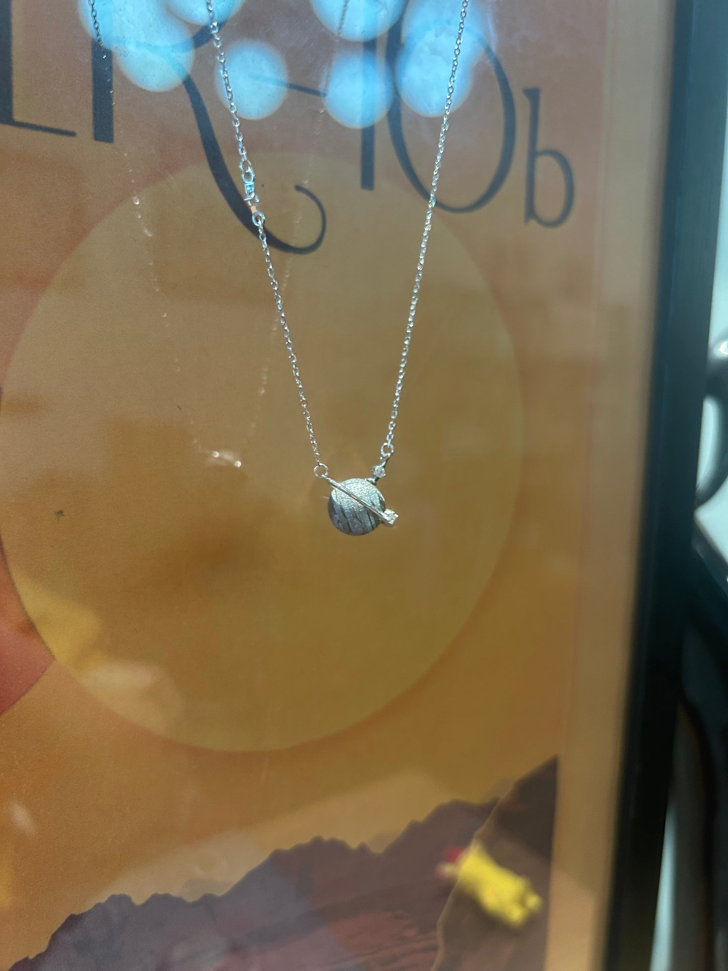 Altai Meteorite Necklace: 925 Silver Jupiter Rings Pendant, Christmas gift, Planetary Meteorite Necklaces