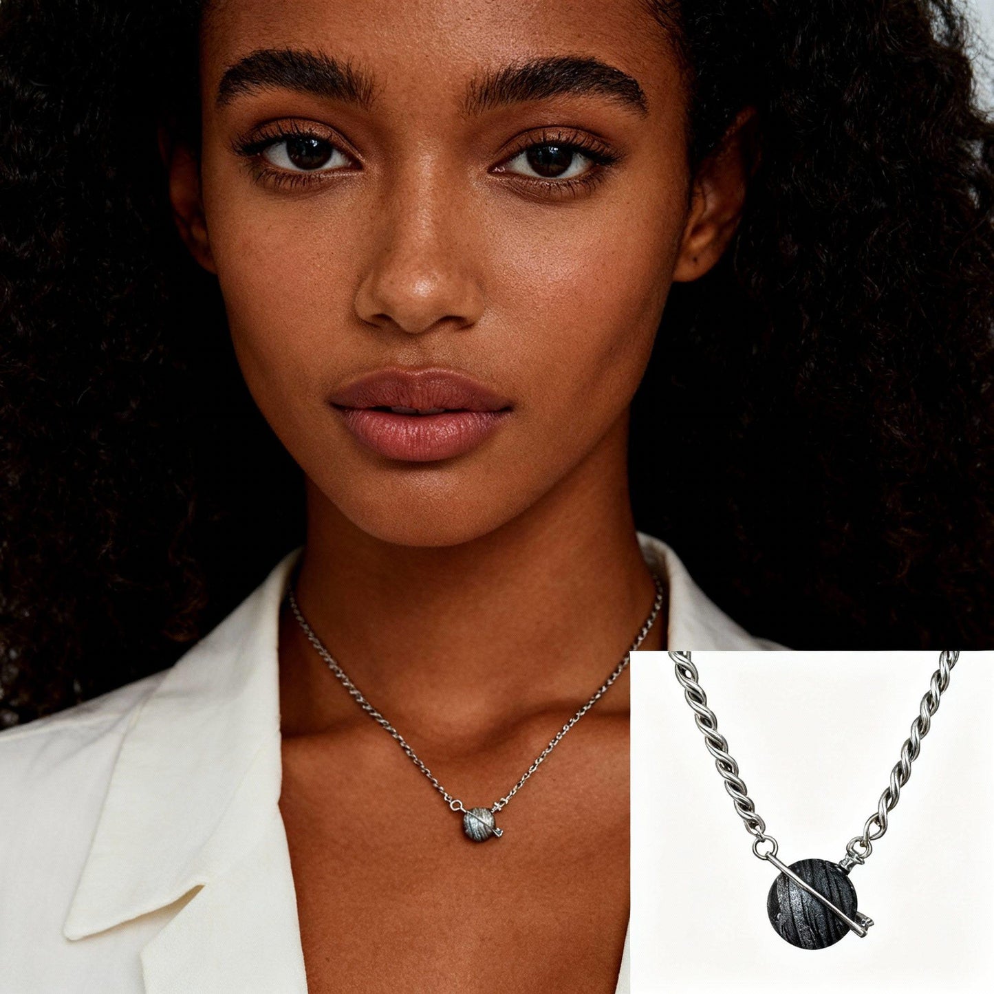 Altai Meteorite Necklace: 925 Silver Jupiter Rings Pendant, Christmas gift, Planetary Meteorite Necklaces