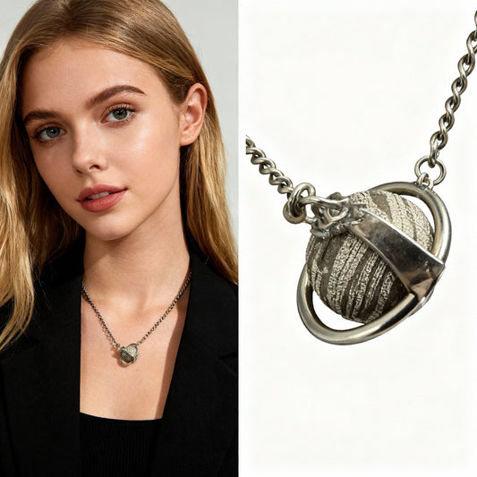 Altai Meteorite Necklace: 925 Silver Jupiter Rings Pendant, Christmas gift, Planetary Meteorite Necklaces