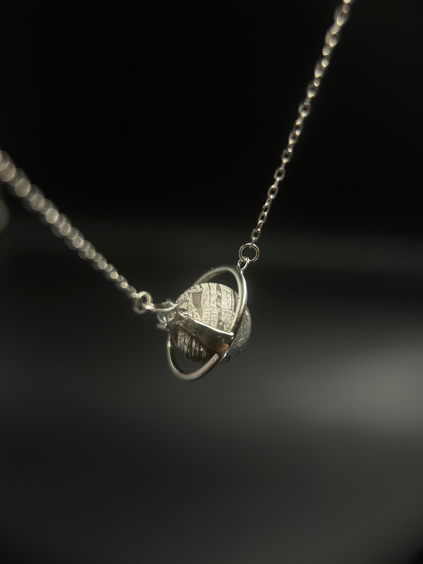 Altai Meteorite Necklace: 925 Silver Jupiter Rings Pendant, Christmas gift, Planetary Meteorite Necklaces