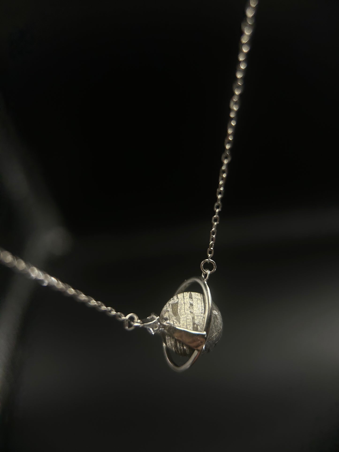 Altai Meteorite Necklace: 925 Silver Jupiter Rings Pendant, Christmas gift, Planetary Meteorite Necklaces