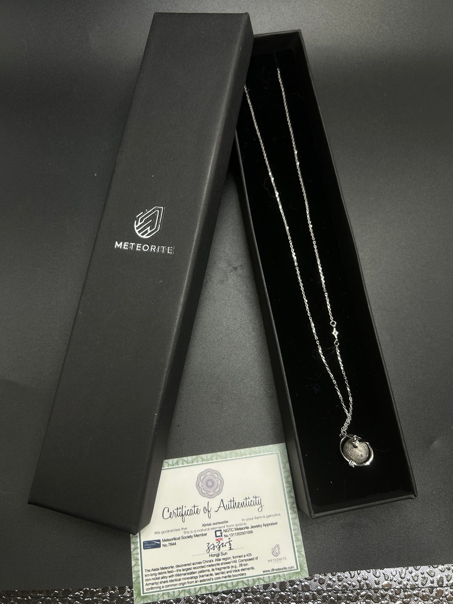 Altai Meteorite Necklace: 925 Silver Jupiter Rings Pendant, Christmas gift, Planetary Meteorite Necklaces