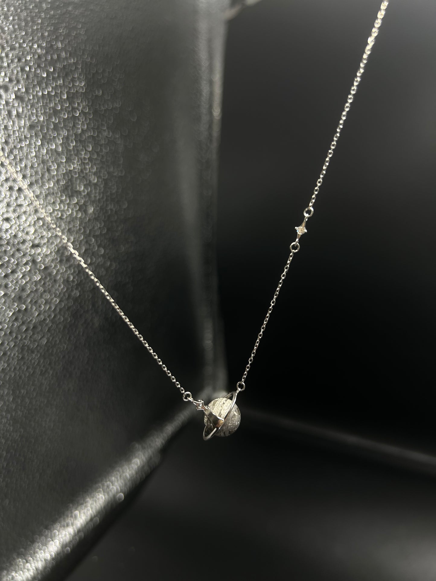 Altai Meteorite Necklace: 925 Silver Jupiter Rings Pendant, Christmas gift, Planetary Meteorite Necklaces