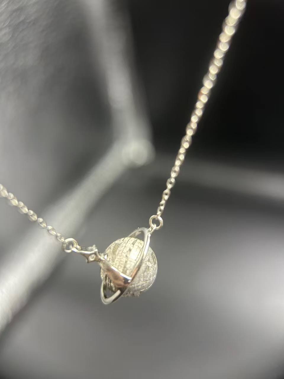 Altai Meteorite Necklace: 925 Silver Jupiter Rings Pendant, Christmas gift, Planetary Meteorite Necklaces