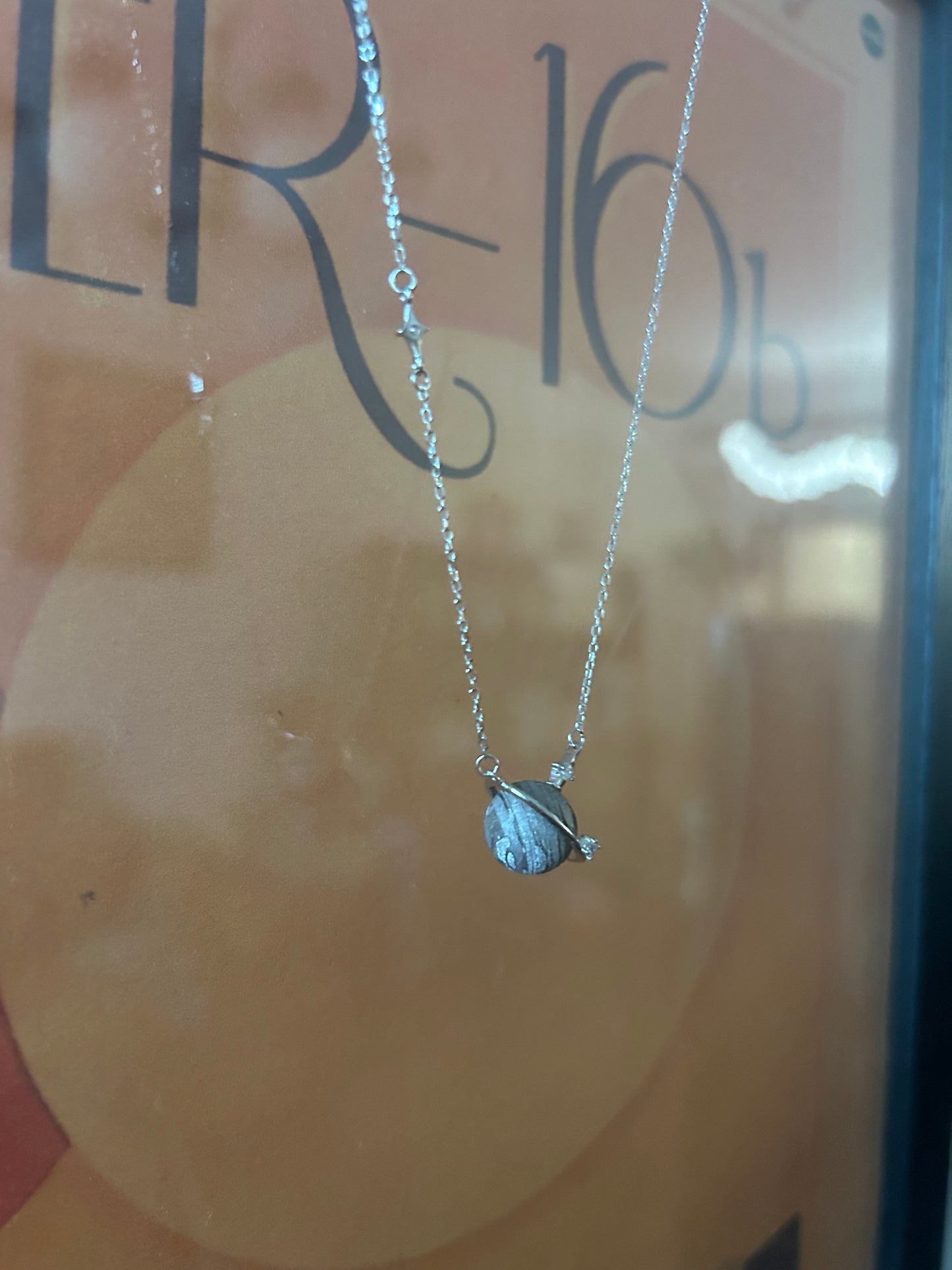 Altai Meteorite Necklace: 925 Silver Jupiter Rings Pendant, Christmas gift, Planetary Meteorite Necklaces