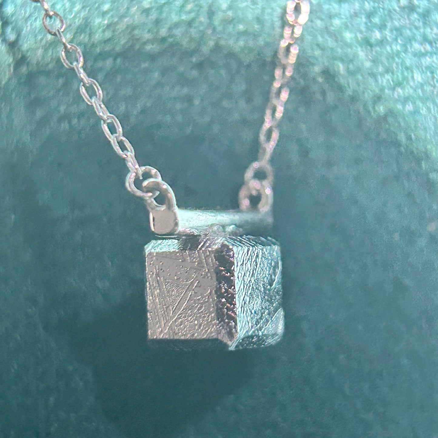 Aletai Iron Meteorite Cube Necklace – 6mm Minimalist Pendant, 925 Sterling Silver Chain